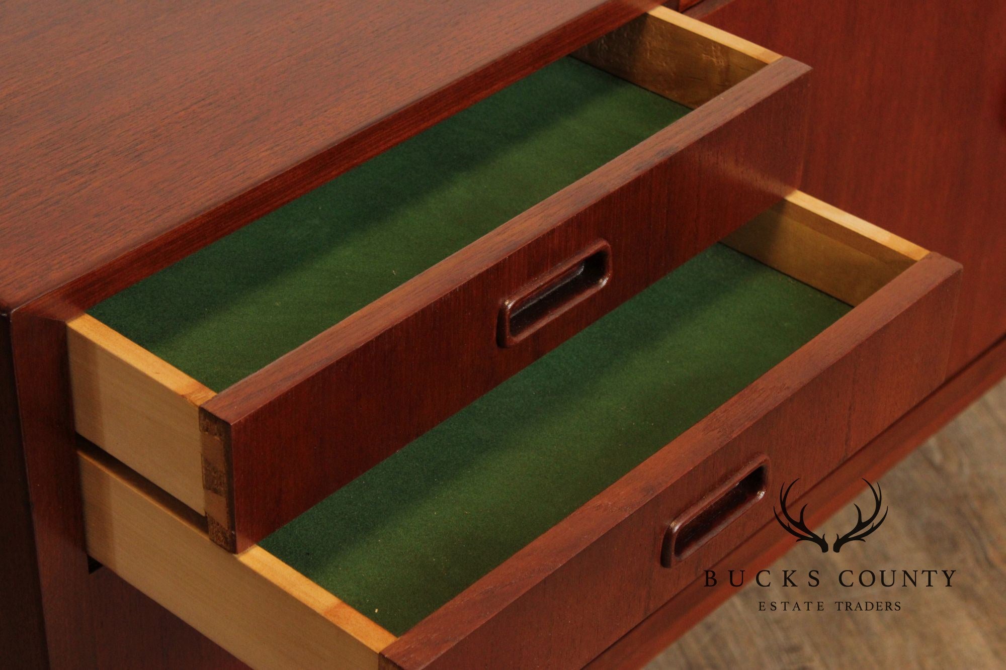 Mid-Century Danish Style Teak Credenza Sideboard With Inset Pulls