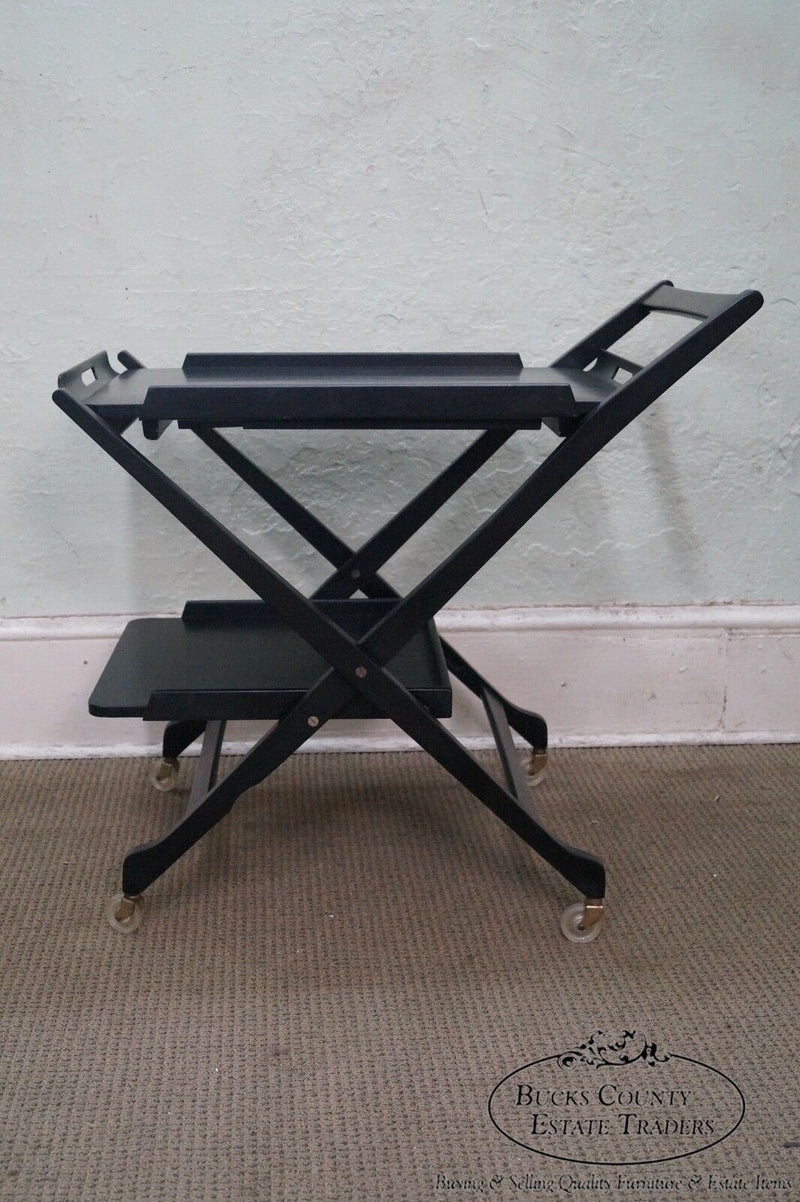 Italian Mid Century Modern Black Ebonized X Form Server Bar Cart