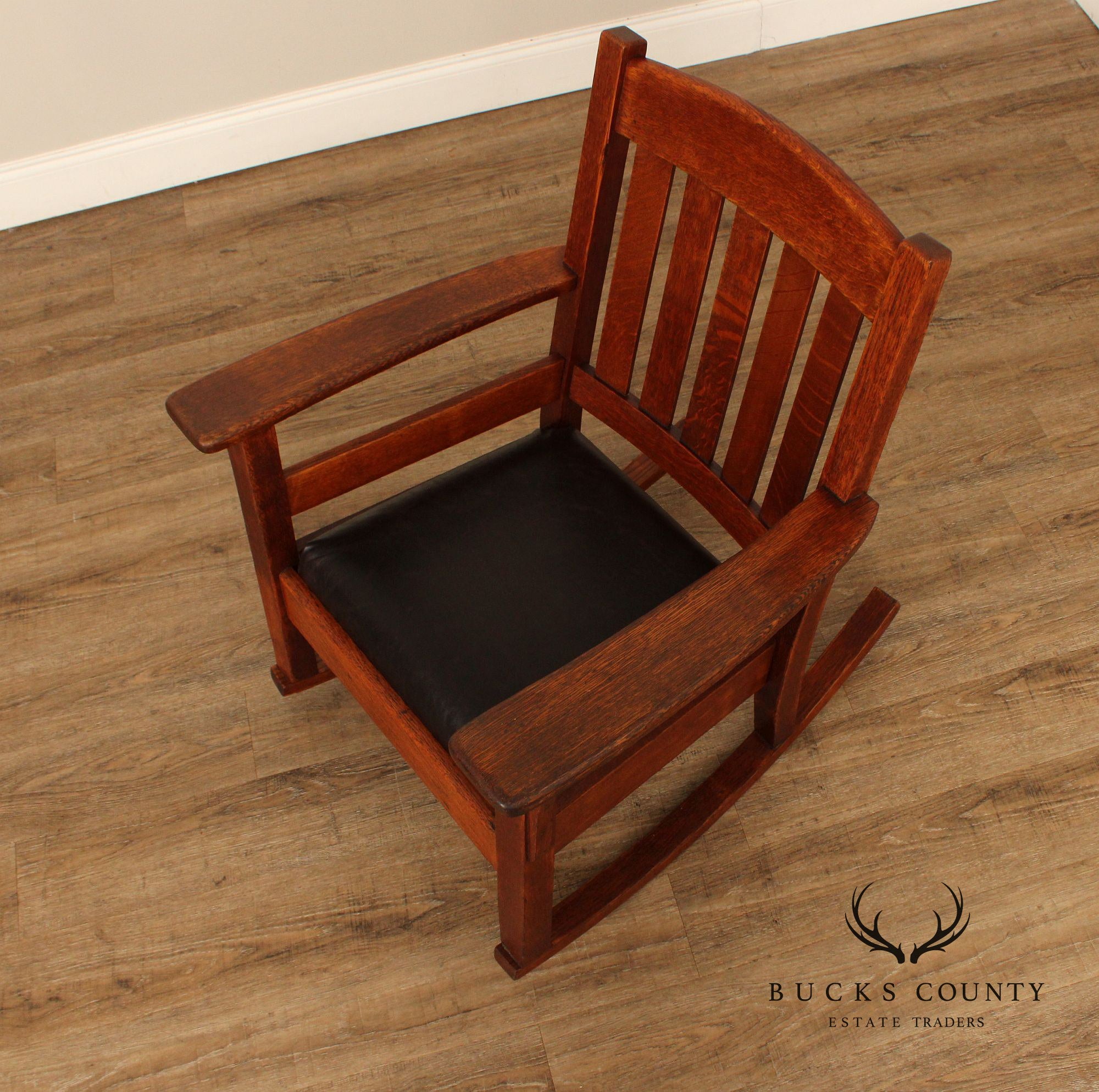 Antique Mission Oak Leather Seat Rocker