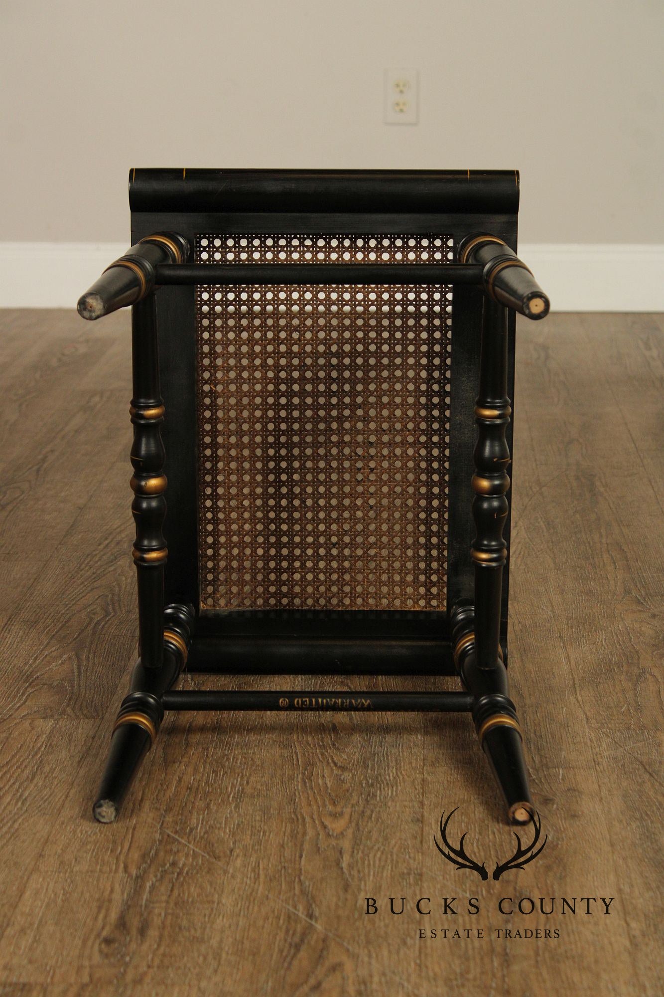 Pair Of L. Hitchcock Black And Gold Hand Stenciled Caned Benches