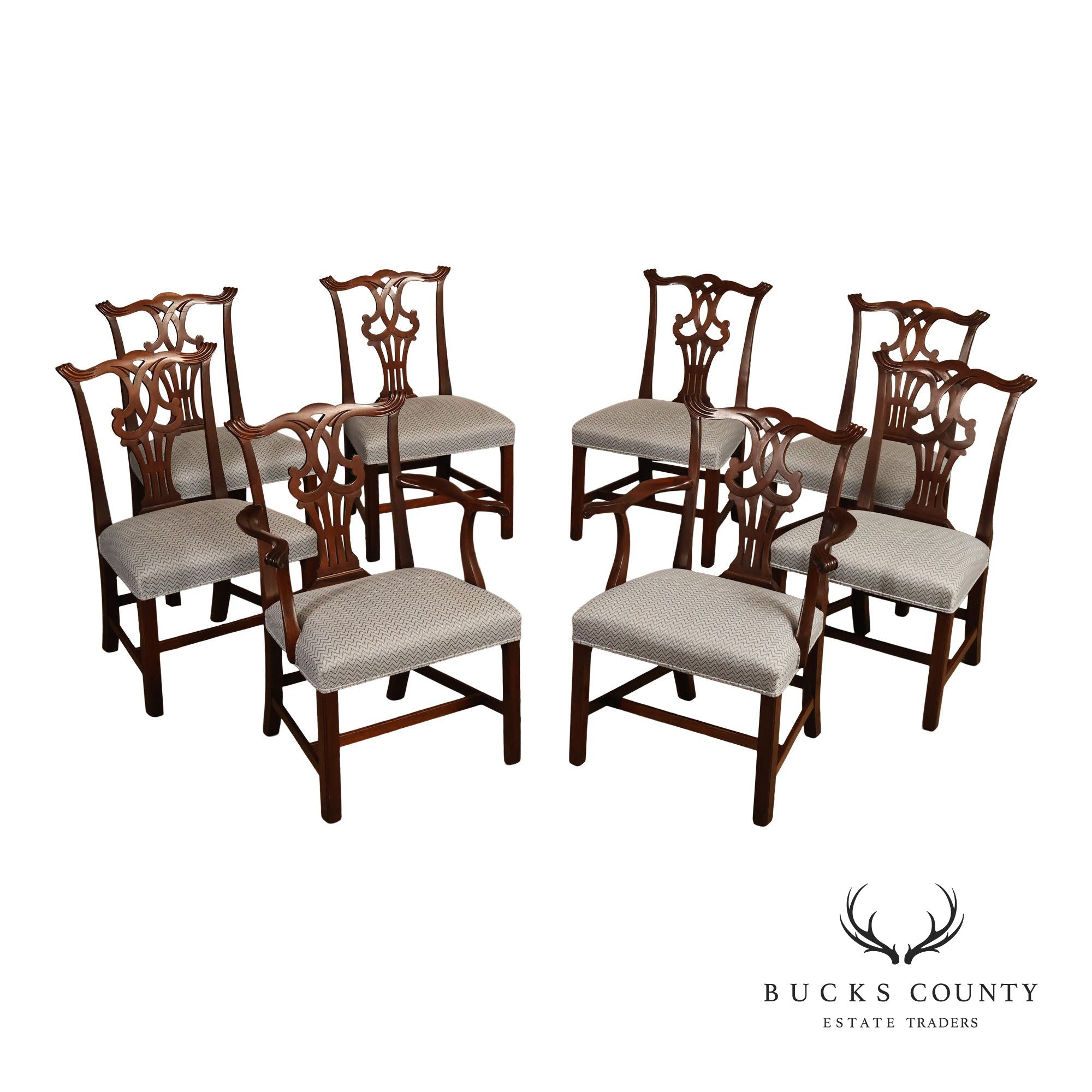 1940's Chippendale Style Set Of Eight Custom Mahogany Dining Chairs