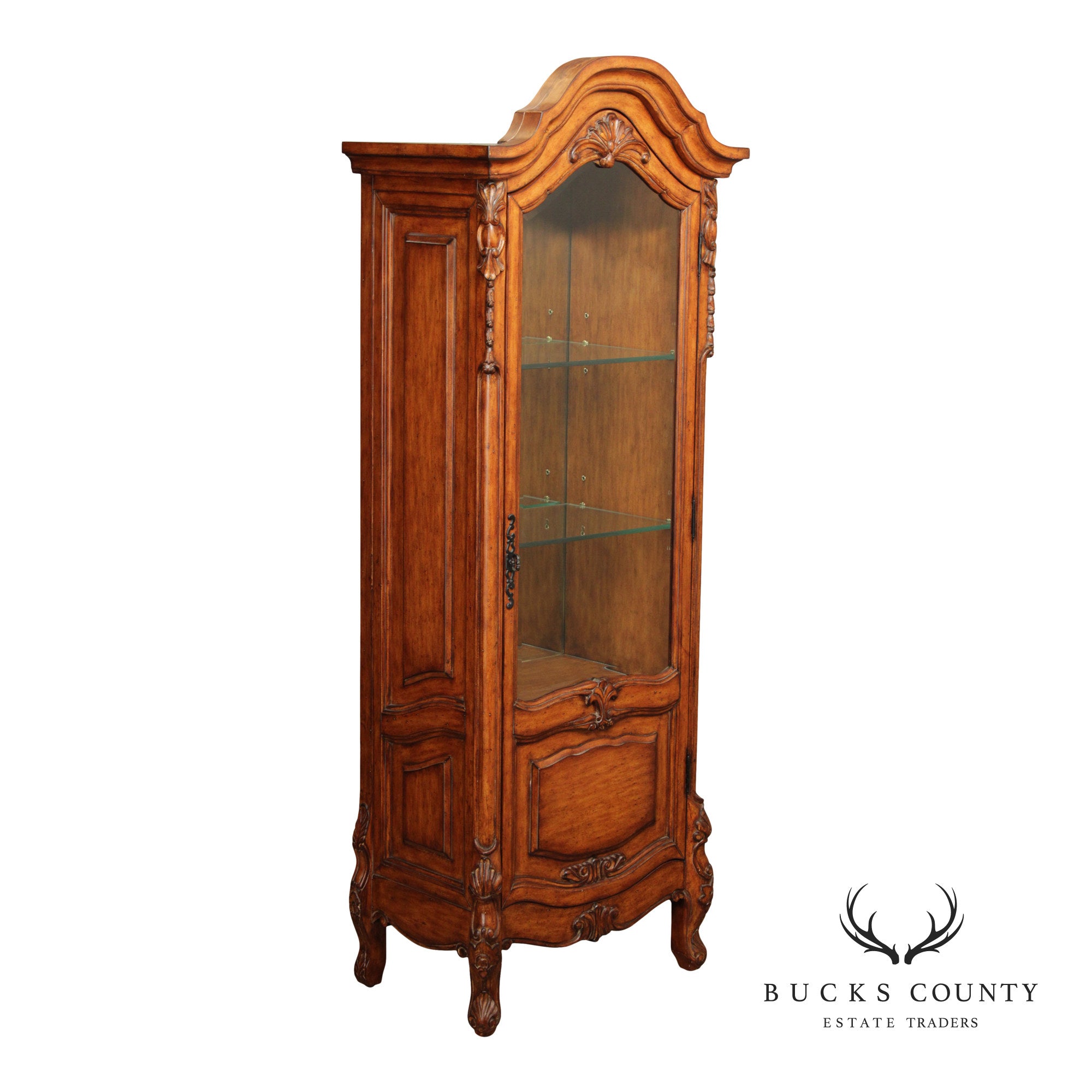 French Provincial Style Carved Wood Lighted Curio Display Cabinet