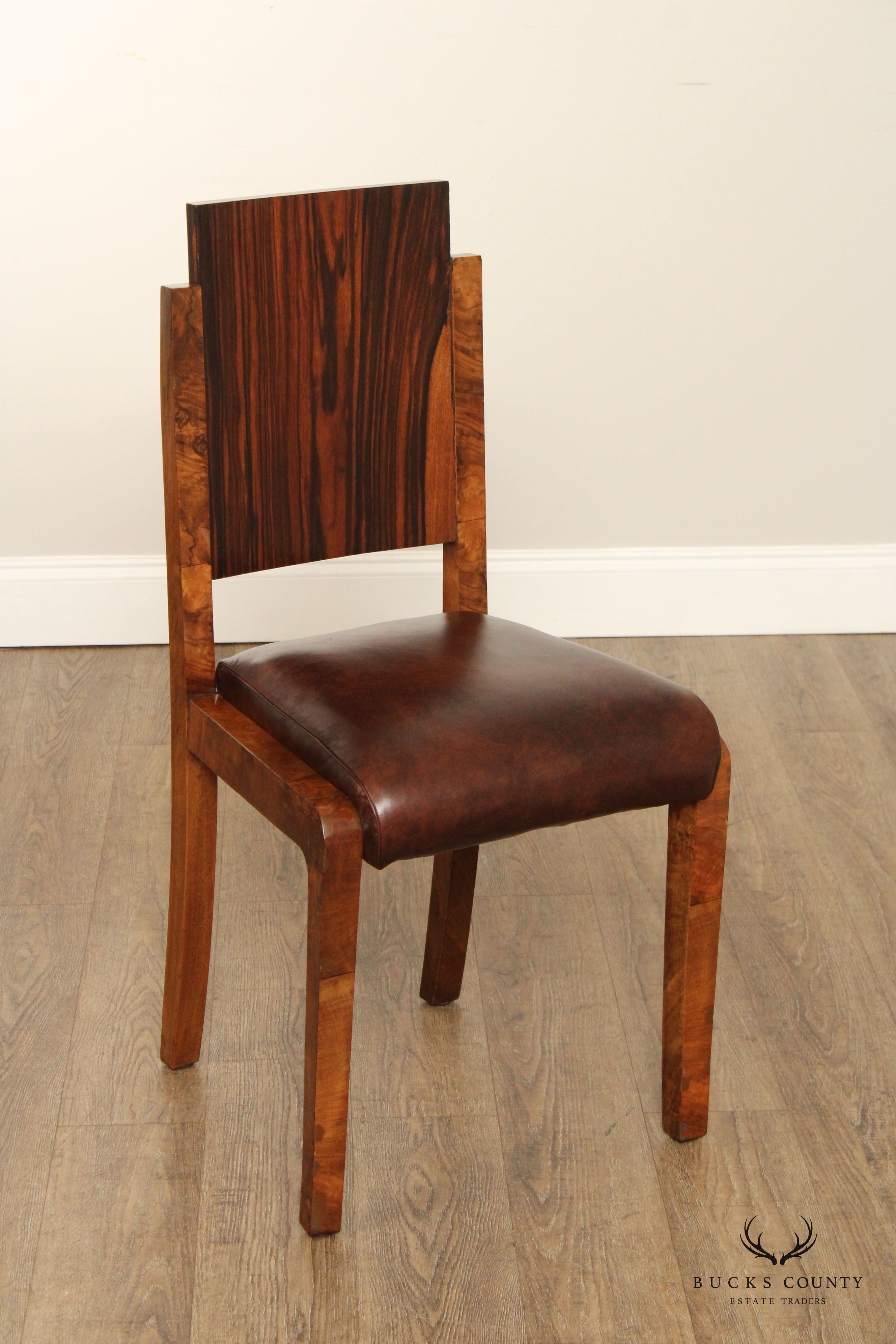 Art Deco Period Set of Six Rosewood and Walnut Dining Chairs