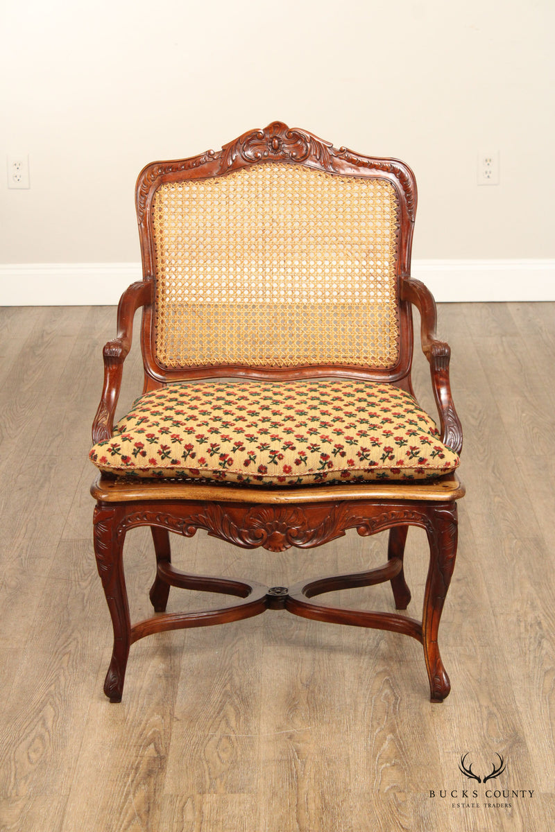 French Louis XV Style Carved Mahogany Frame Armchair Fauteuil