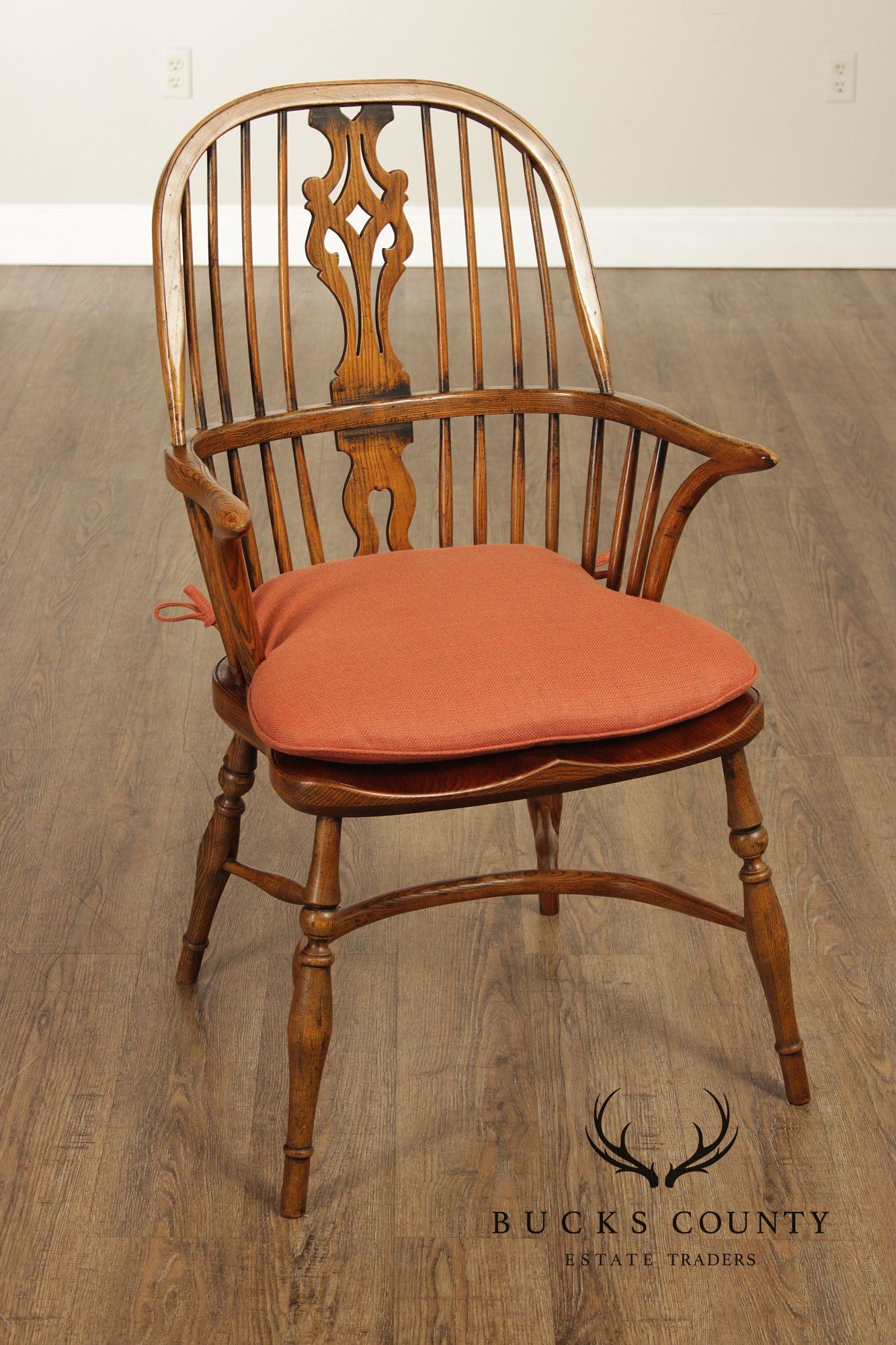 Vintage Set of Four English Oak Windsor Dining Armchairs