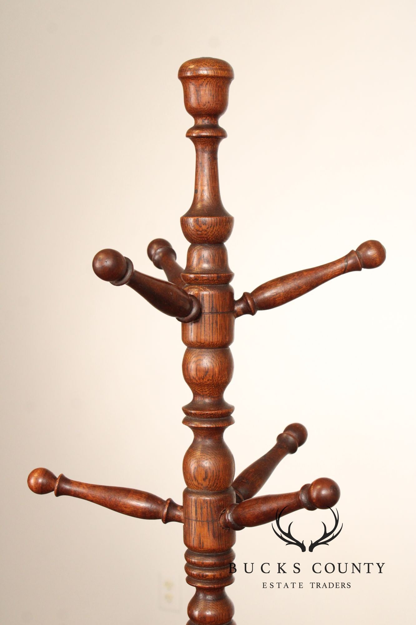 Antique Bobbin Turned Oak Hat Rack