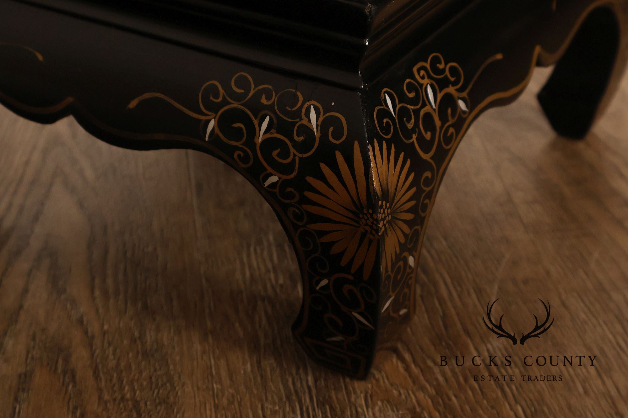 Chinese Black Lacquer Mother Of Pearl Inlaid Figural Planter On Matching Stand