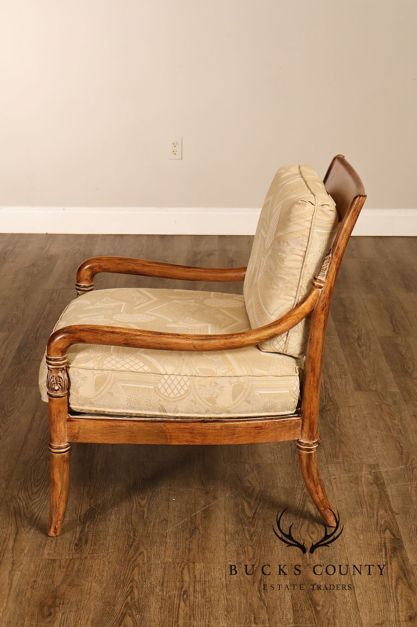 French Empire Style Pair of Carved Mahogany Armchairs