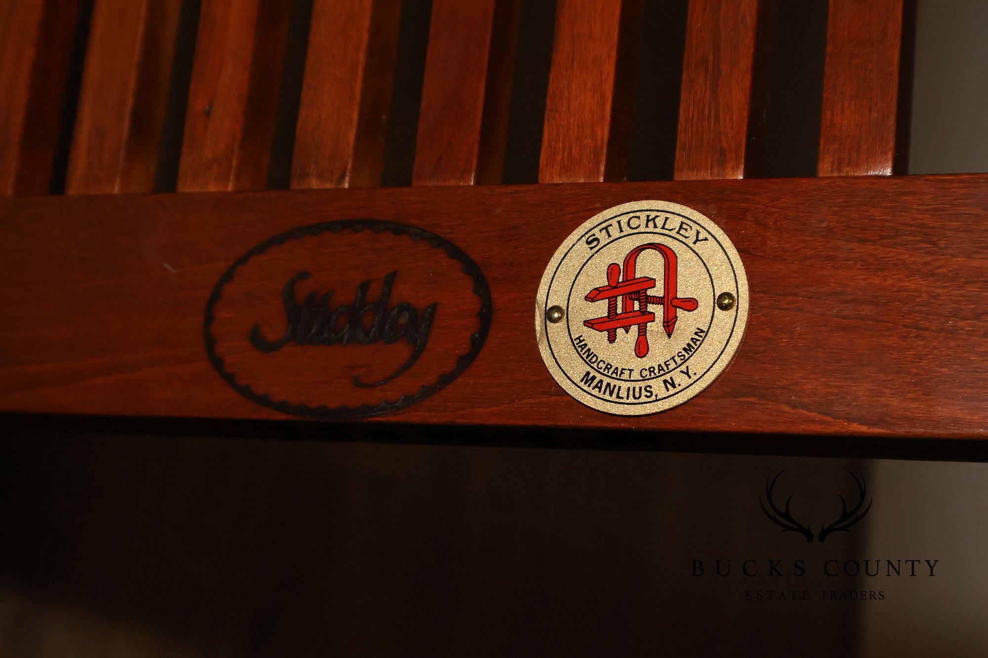 Stickley Mission Collection Leather and Cherry Spindle Bench
