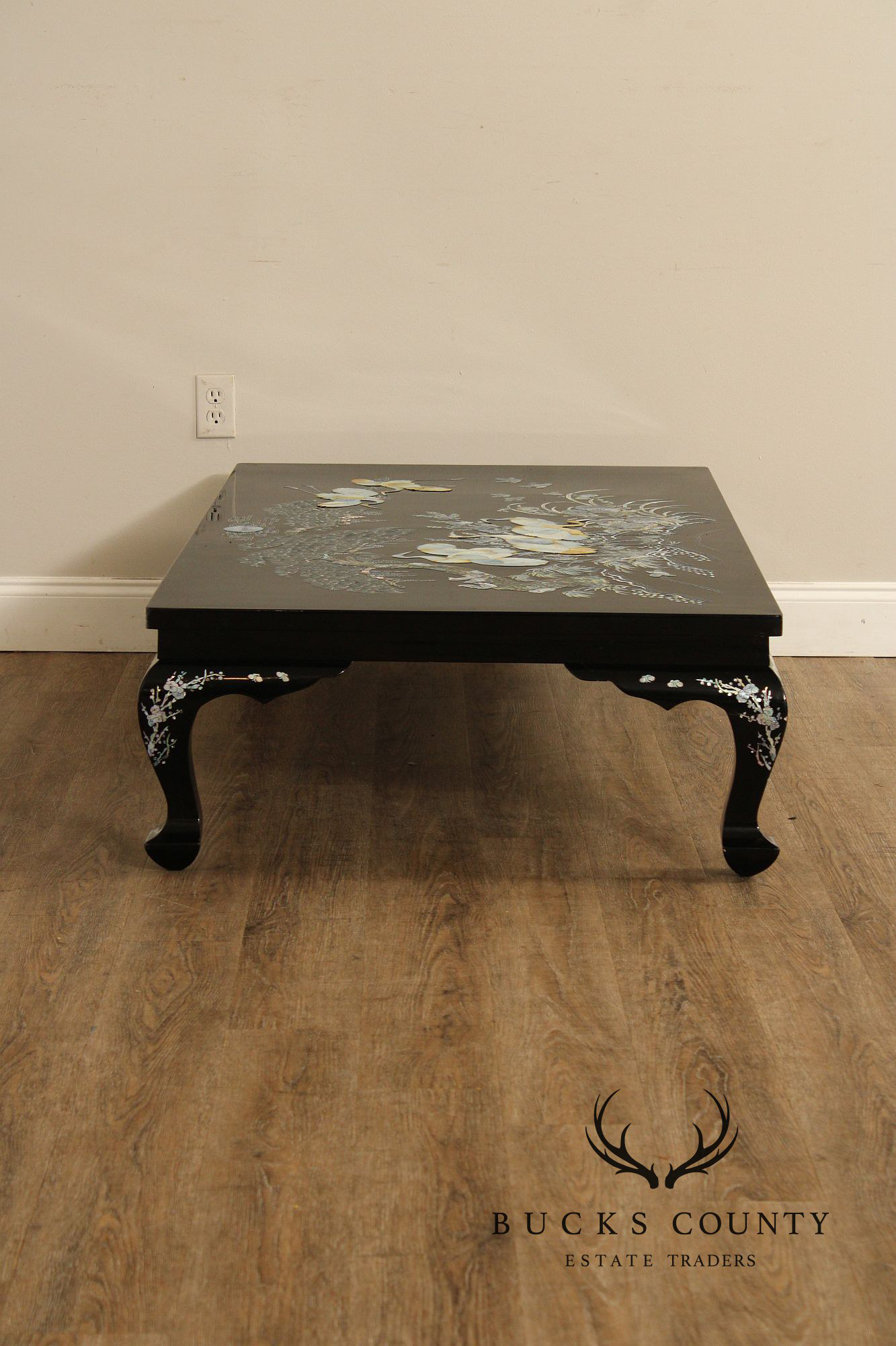 Korean Vintage Black Lacquer And Mother of Pearl Inlaid Coffee Table