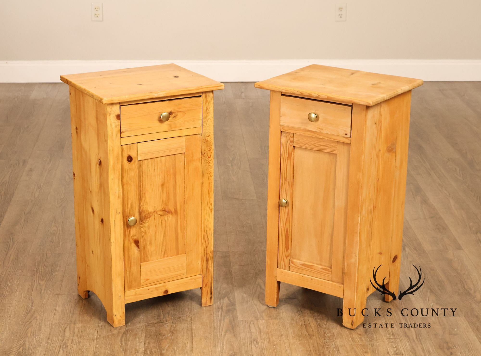 Rustic Style Pair of Pine Single Drawer Nightstands