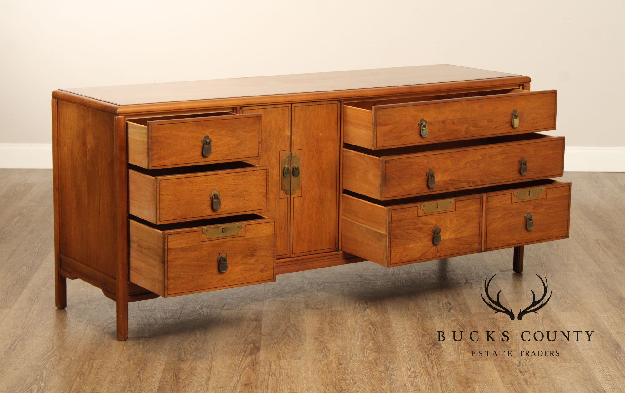 Imperial Furniture Asian Inspired Mid Century Walnut Triple Chest