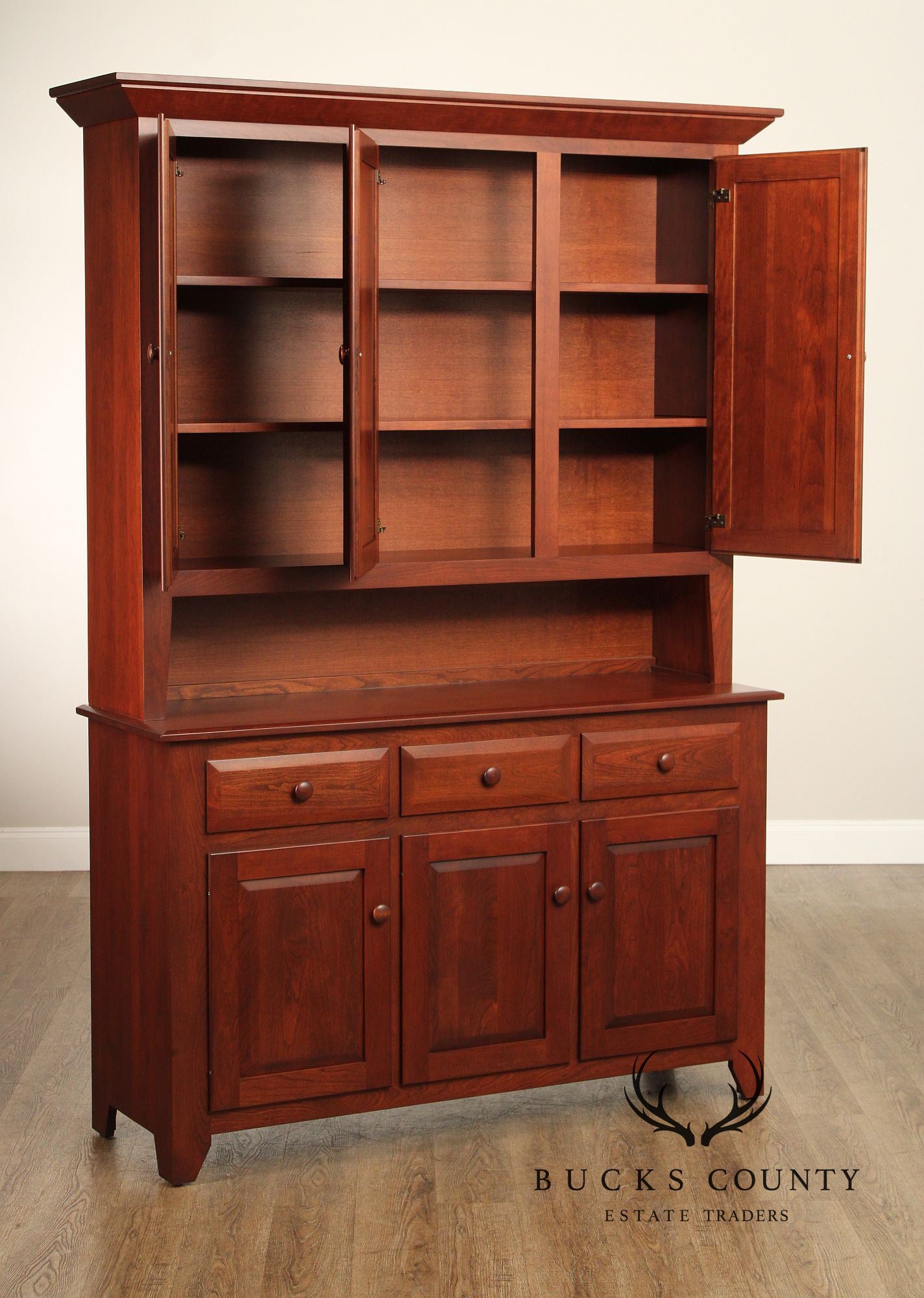 Early American Style Custom Cherry Stepback Cupboard