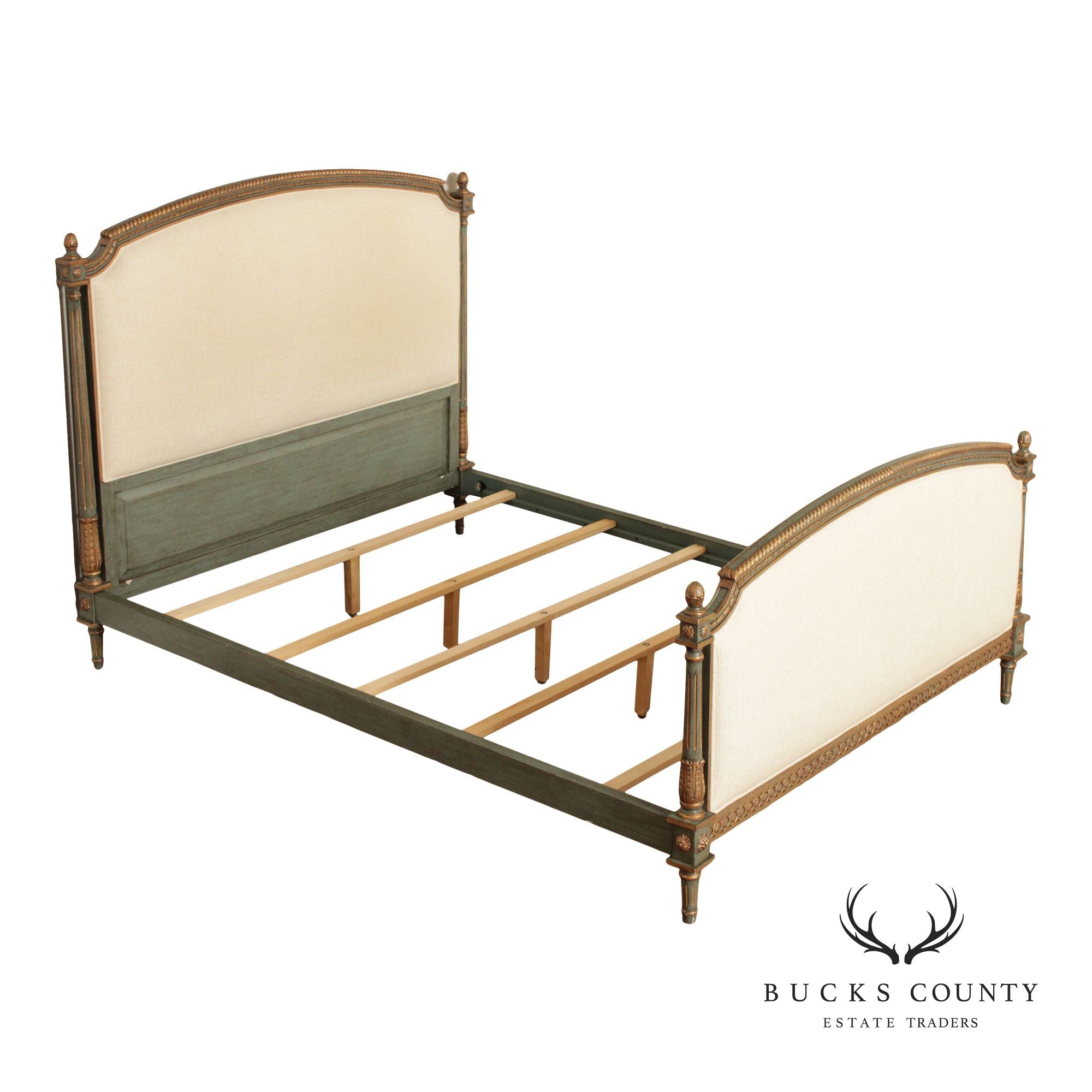 French Market Collection Louis XVI Style Upholstered Queen Bed Frame with Painted Finish