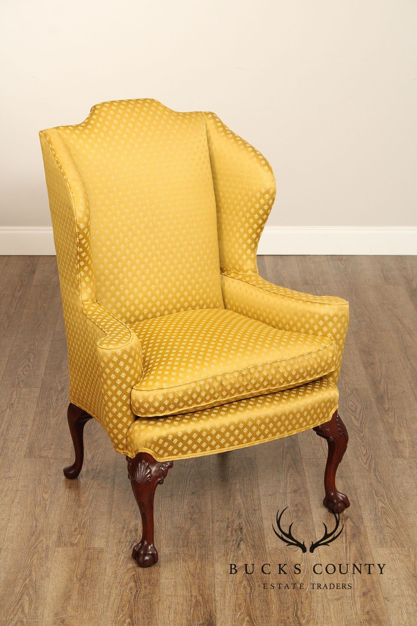 Chippendale Style Custom Quality Mahogany Wingback Chair