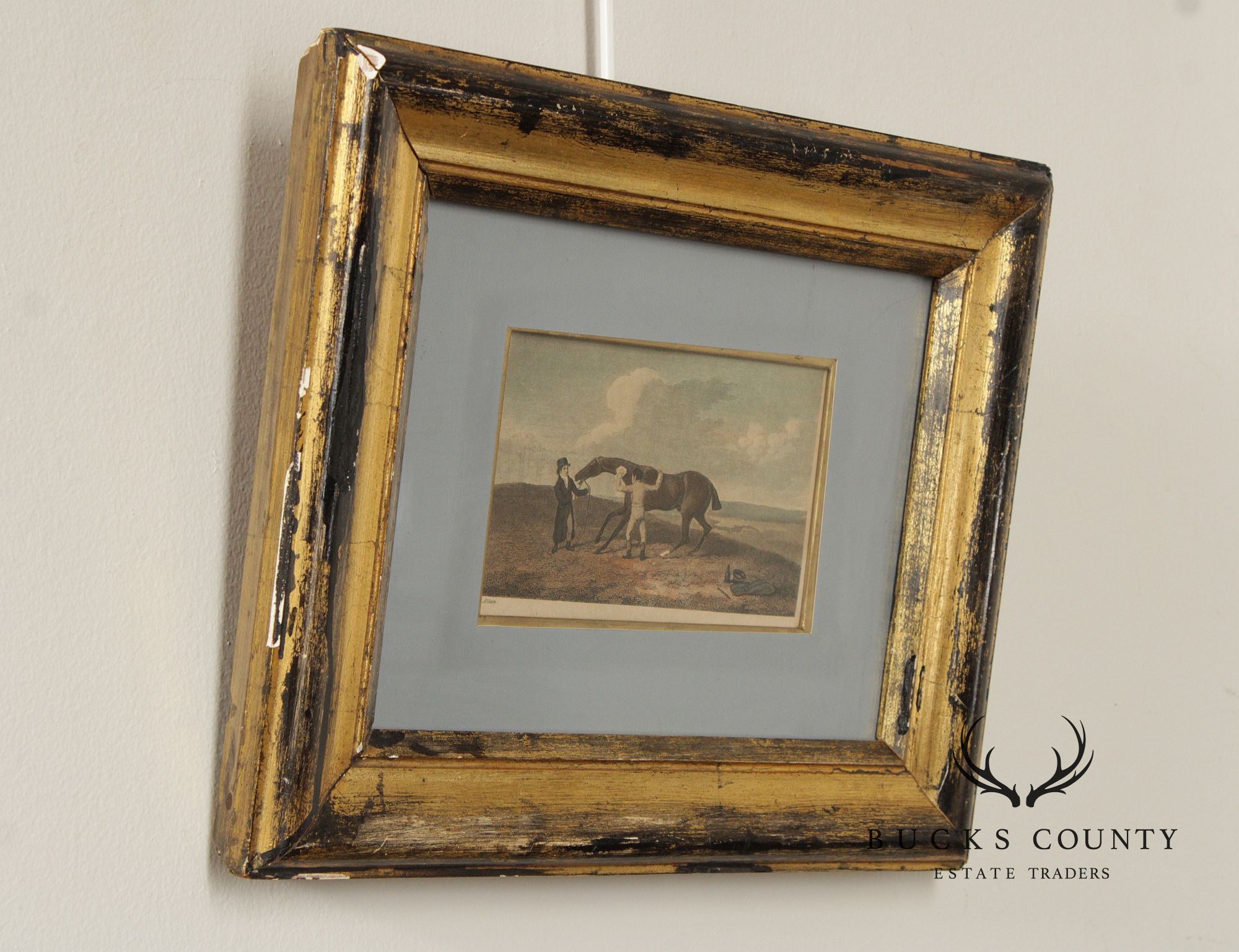 English Traditional Antique Framed Equestrian Print, 'Rubbing Down'