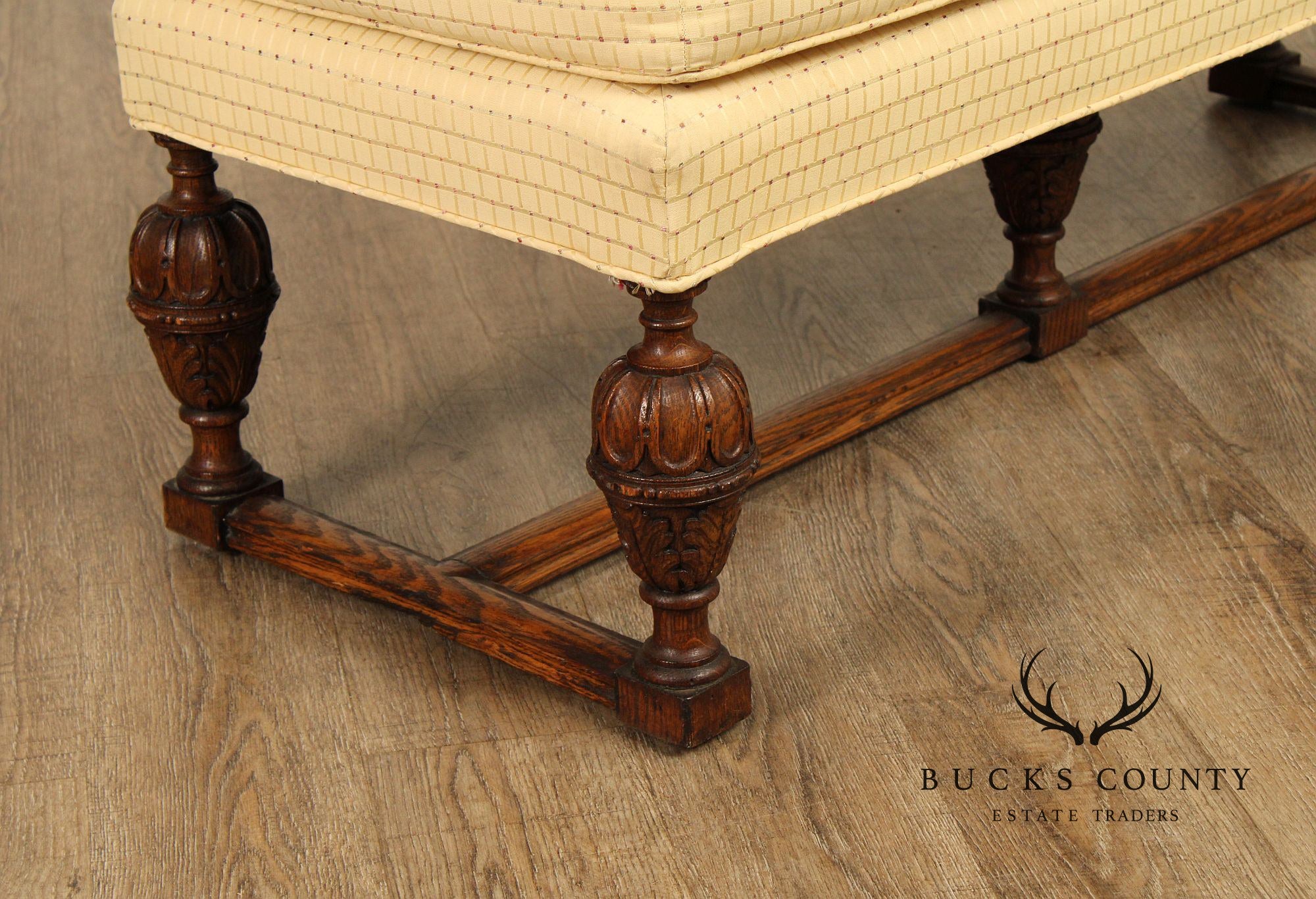 English Tudor Style Carved Oak Window Bench