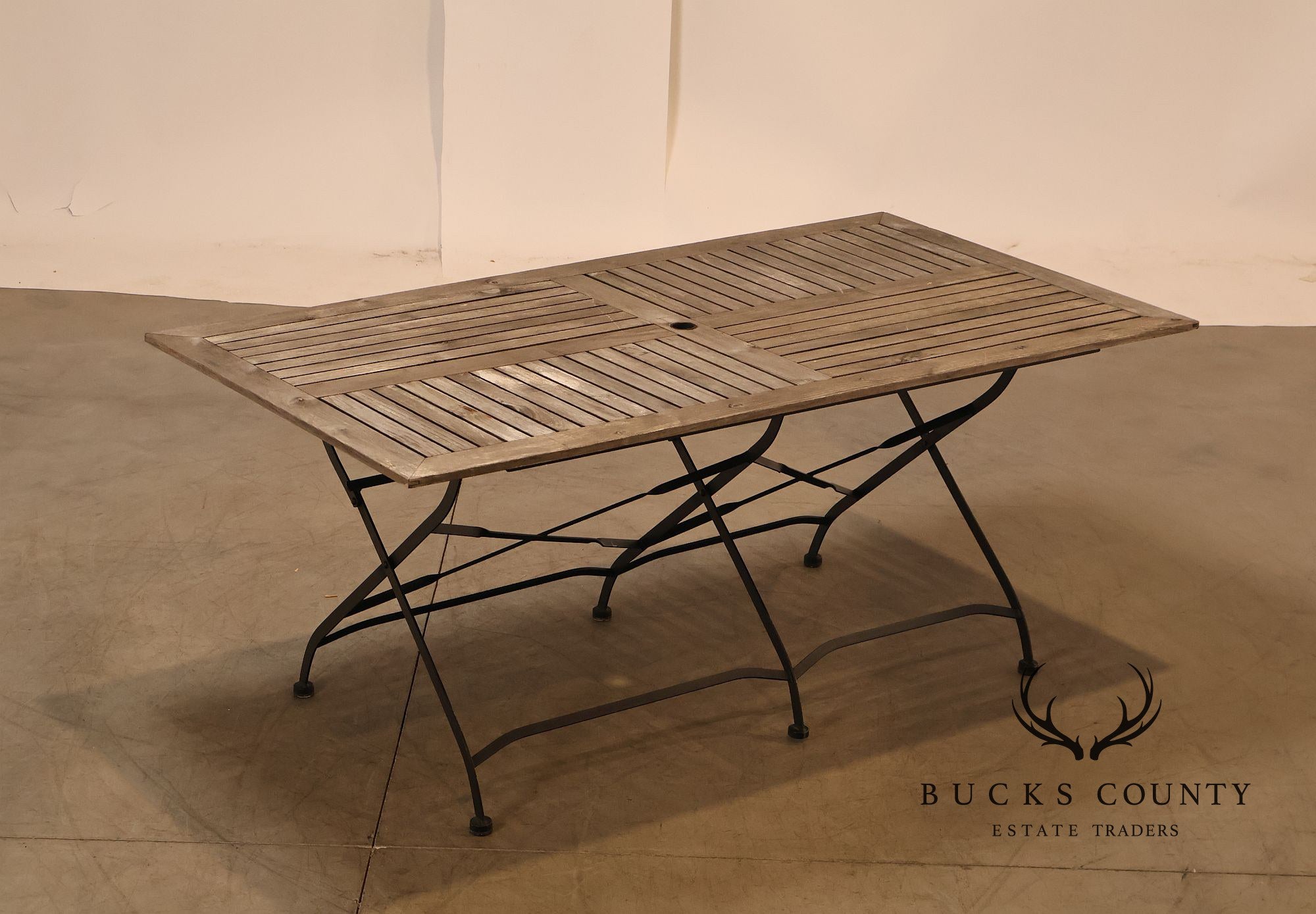 Ballard Designs Giardino 7 Piece Outdoor Dining Set with Teak Table and Iron Chairs