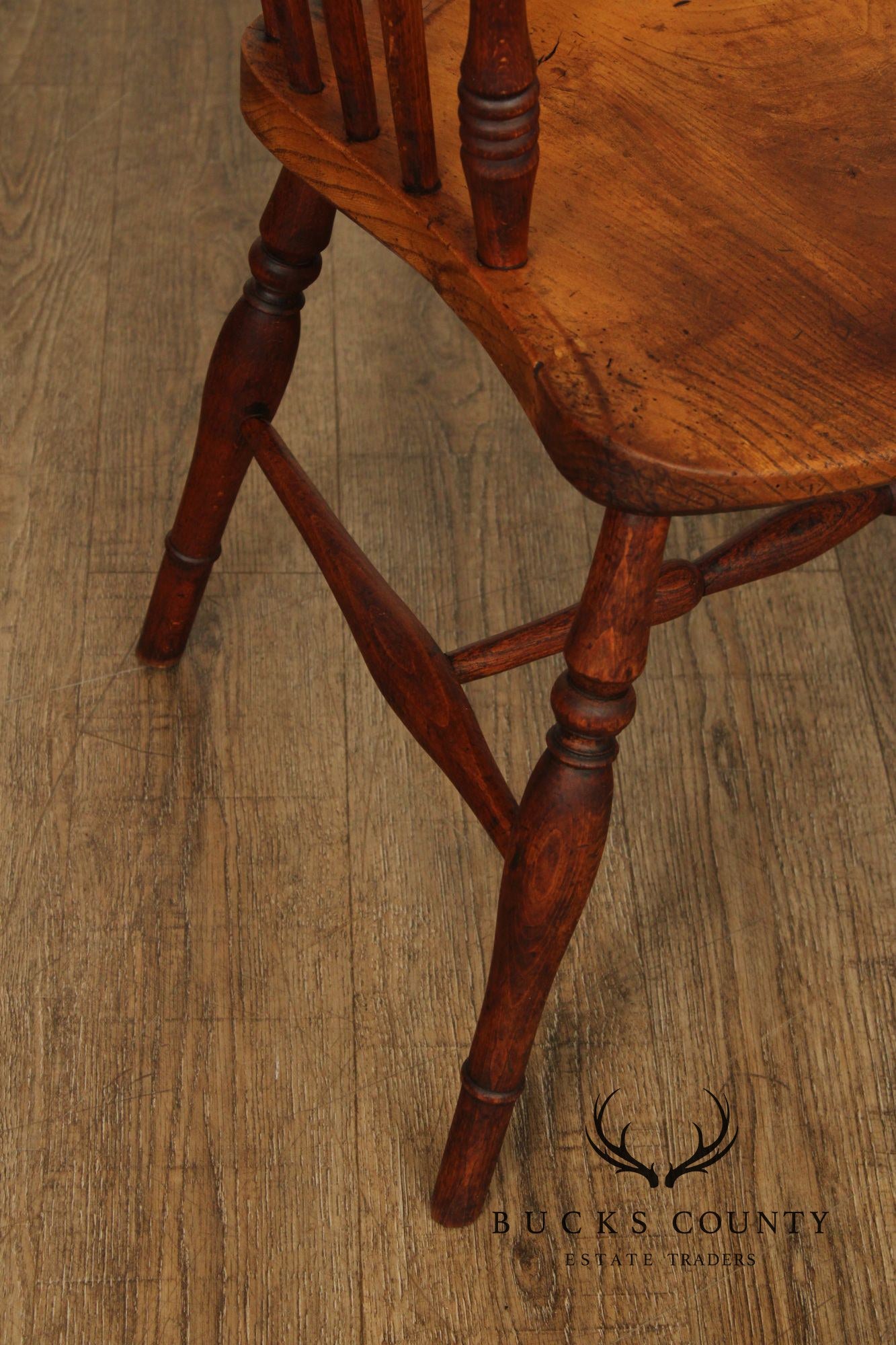 Antique Windsor Style High Back Armchair With Saddle Seat