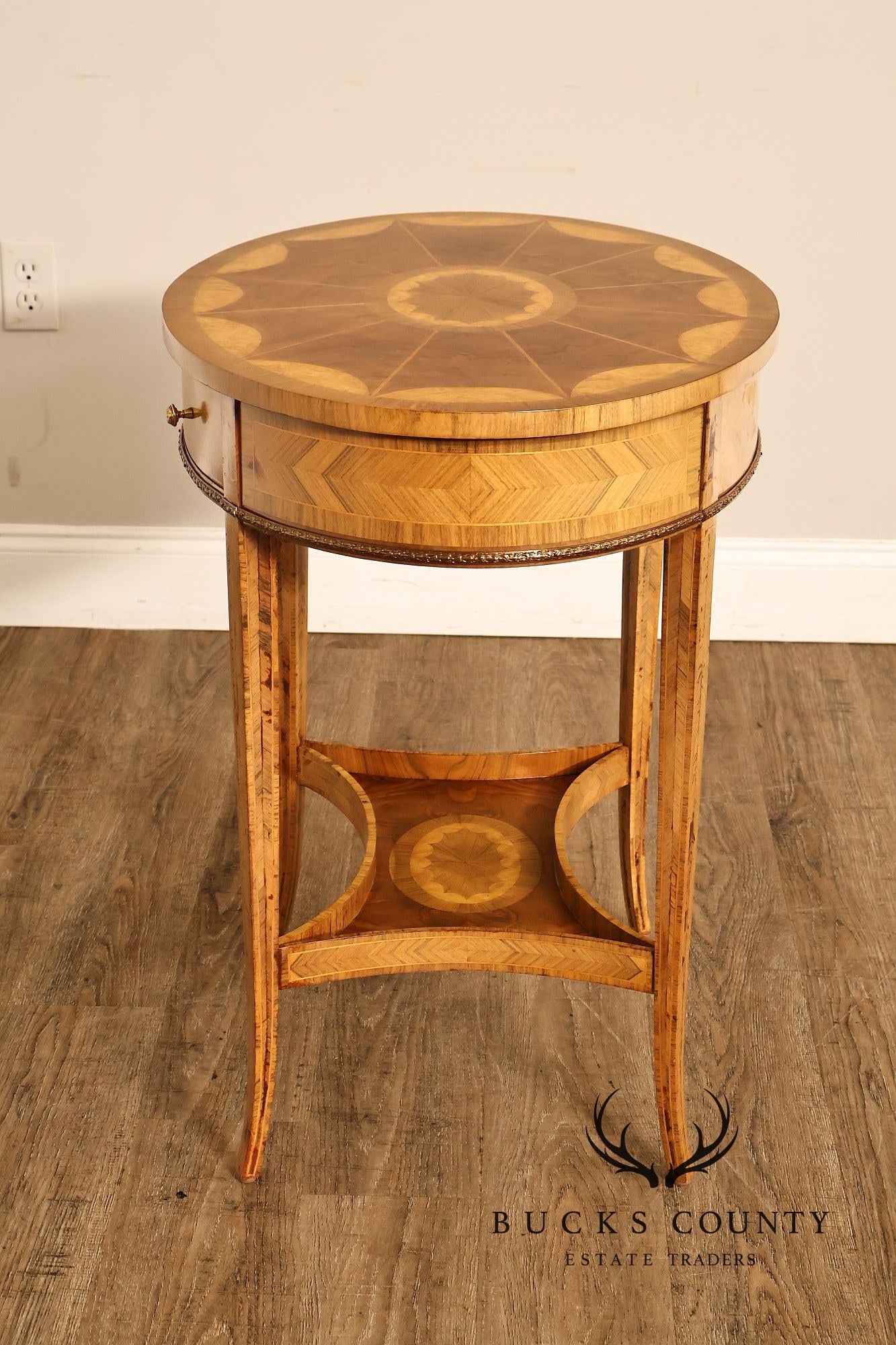 Maitland Smith Two-Tier Mixed Wood Sunburst Occasional Table