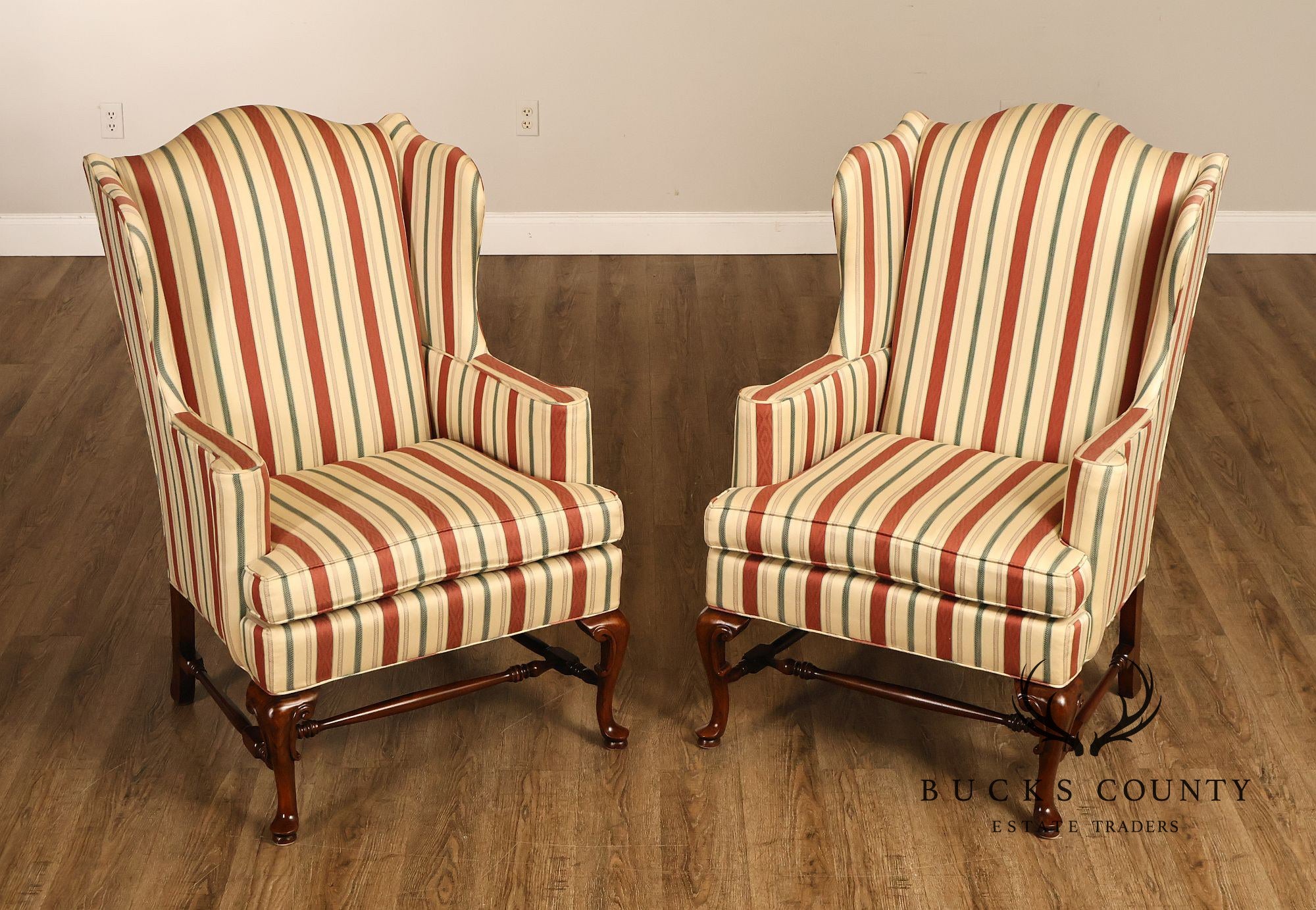 Gilliam Traditional Chippendale Style Pair Of Upholstered Wingback Armchairs