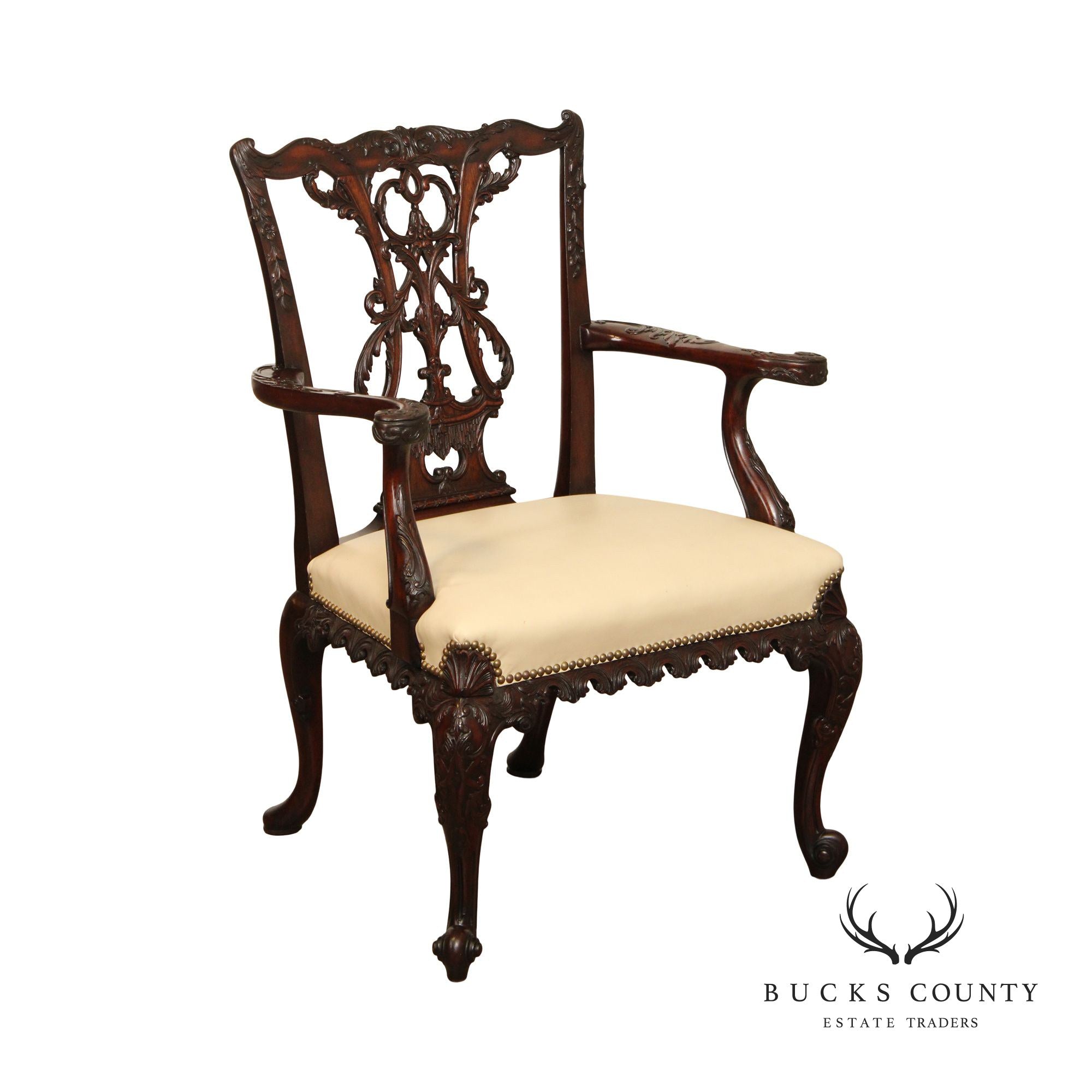 Antique Georgian Style Carved Mahogany  Armchair