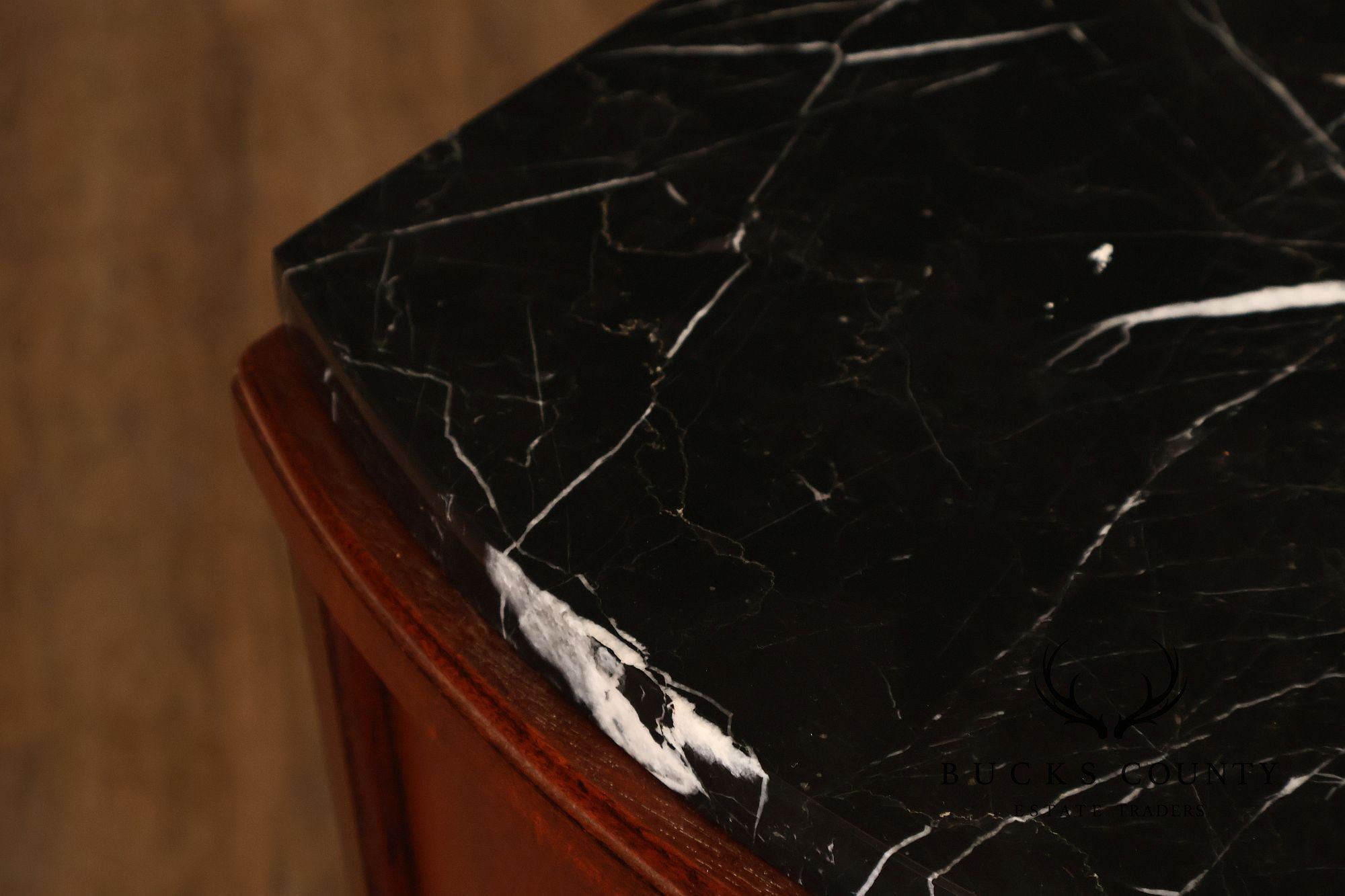 Thomasville Bogart Collection Pair of Marble Top Burlwood Commodes