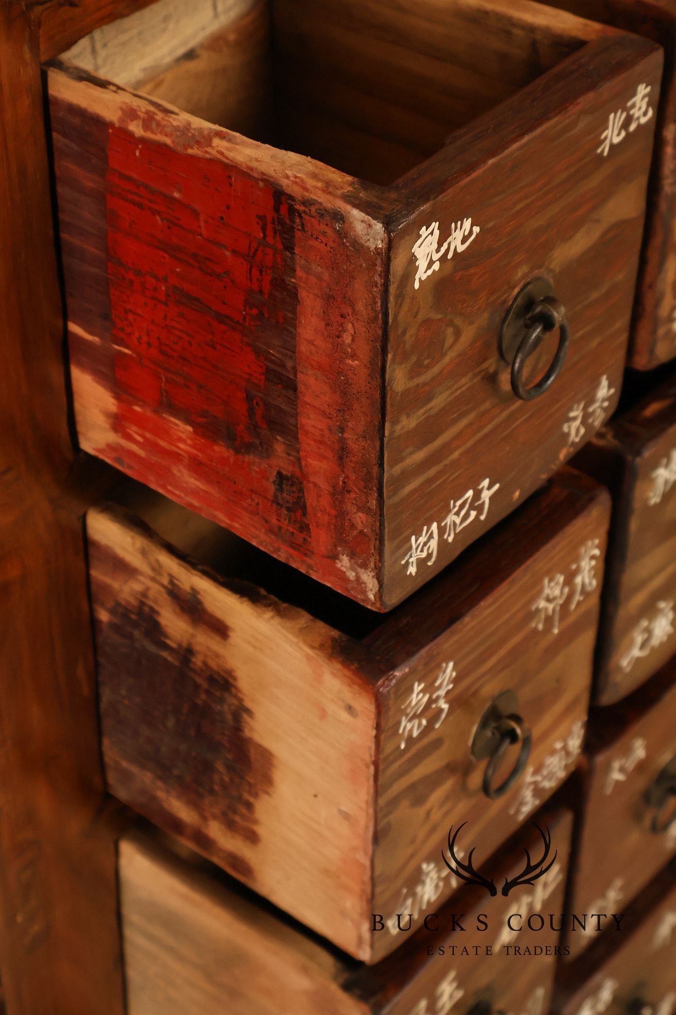 Antique Chinese Elm Wood Apothecary Cabinet With Multiple Drawers