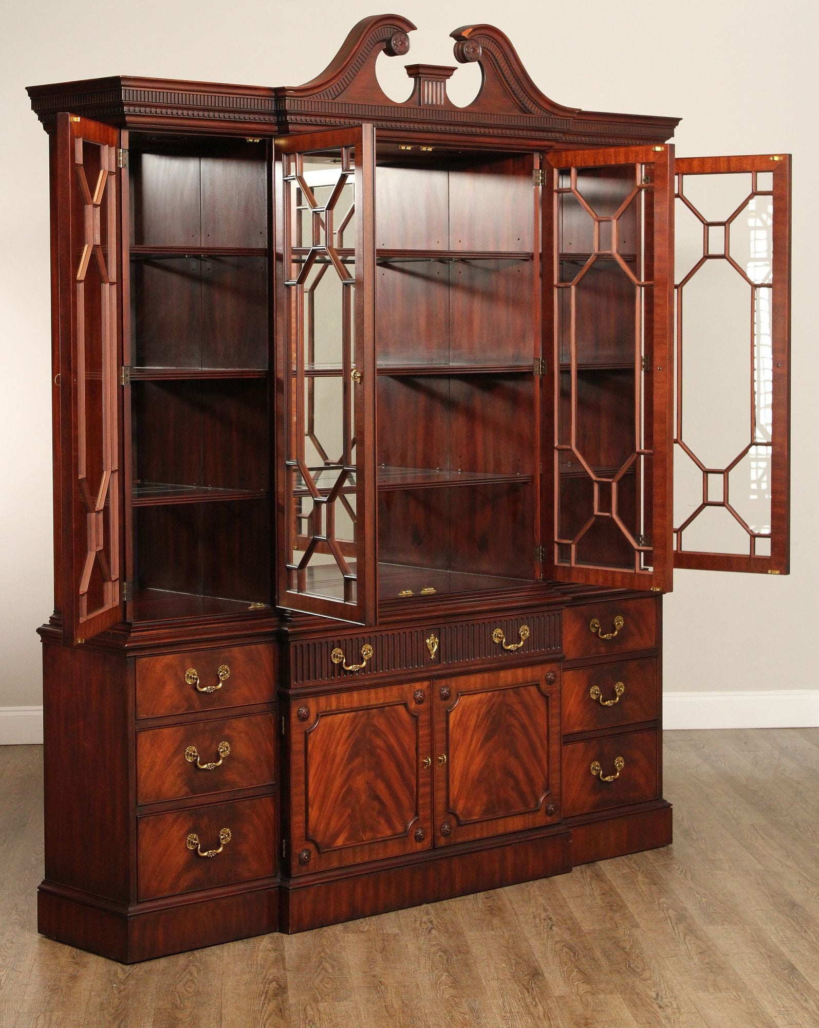 Henkel Harris Georgian Style Mahogany Breakfront China Cabinet