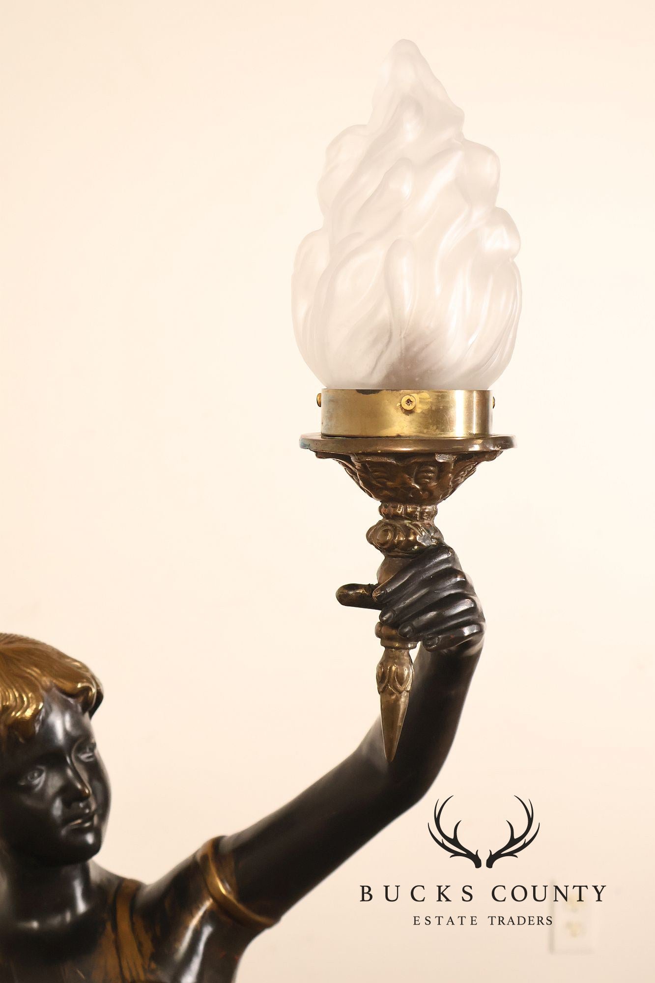 Neoclassical Style Pair Of Bronze Figural Torchere Floor Lamps