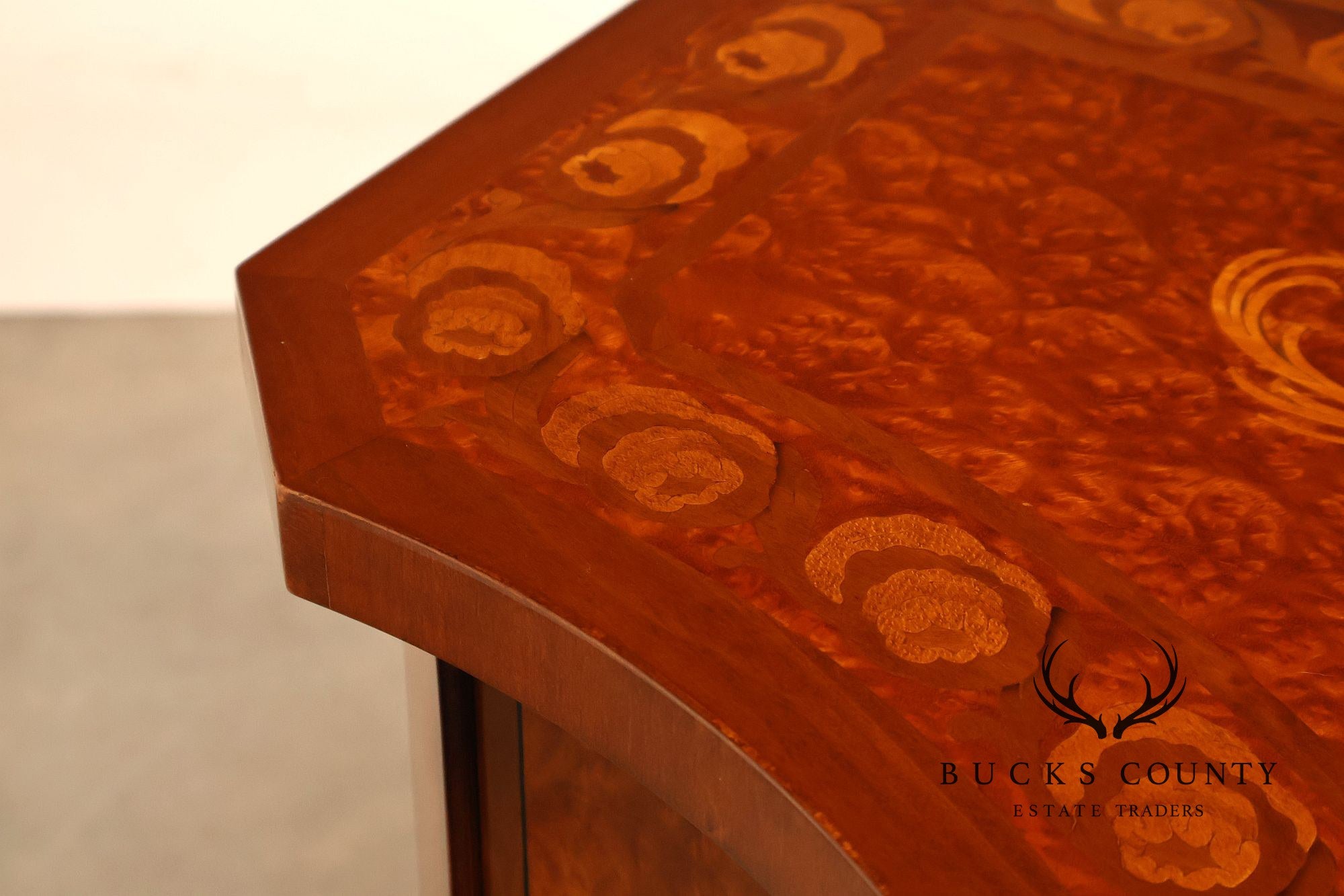 Italian Marquetry Inlaid Burl Wood Credenza Sideboard Server