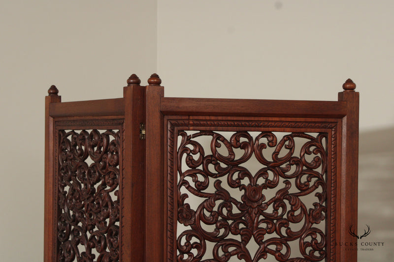 Ornate Carved Mahogany Folding Two-Panel Dressing Screen