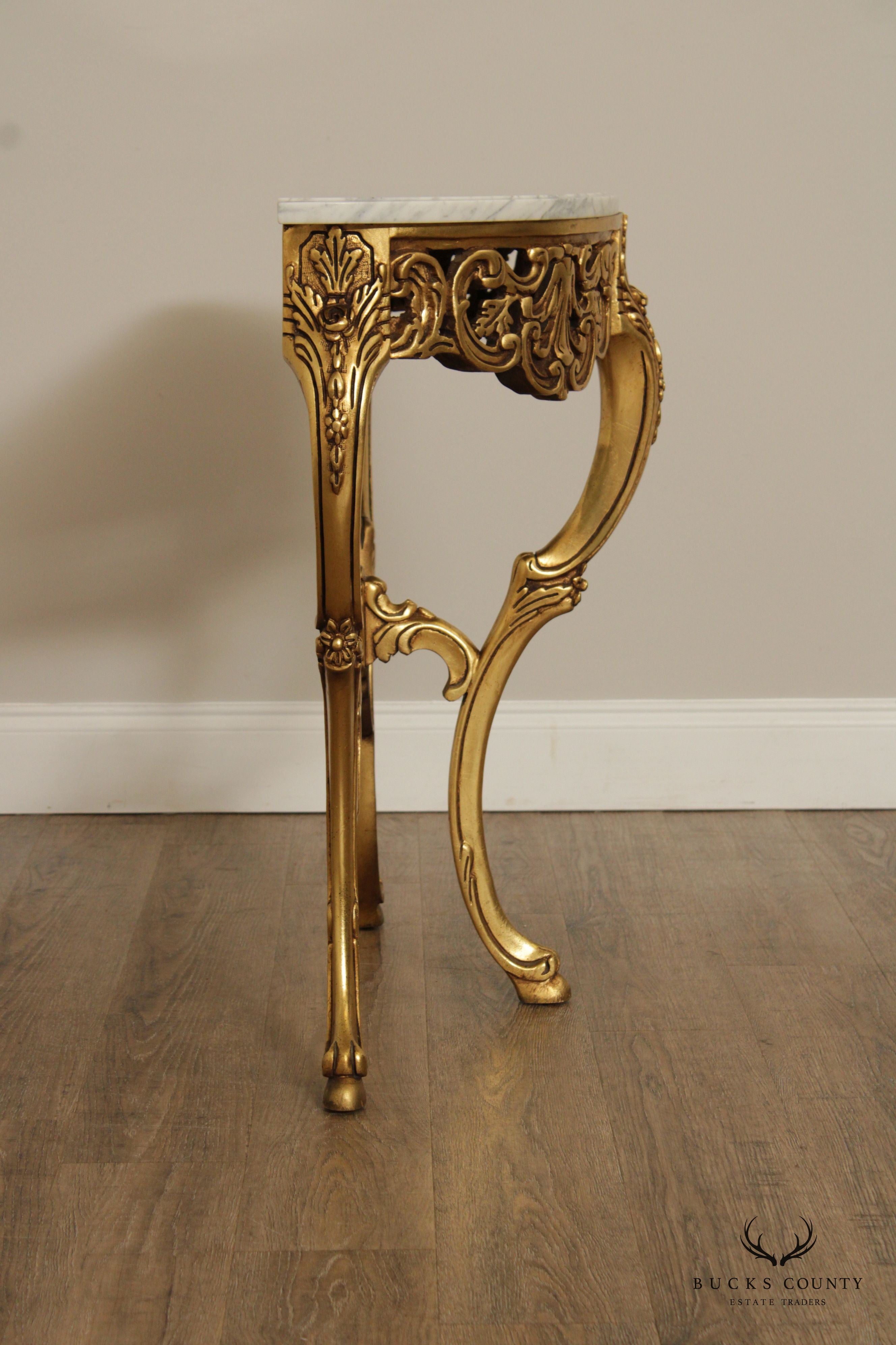 Italian Rococo Style Marble Top Giltwood Console Table