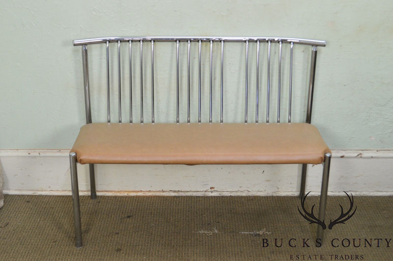 Brody Mid Century Modern Spindle Back Chrome Settee Bench