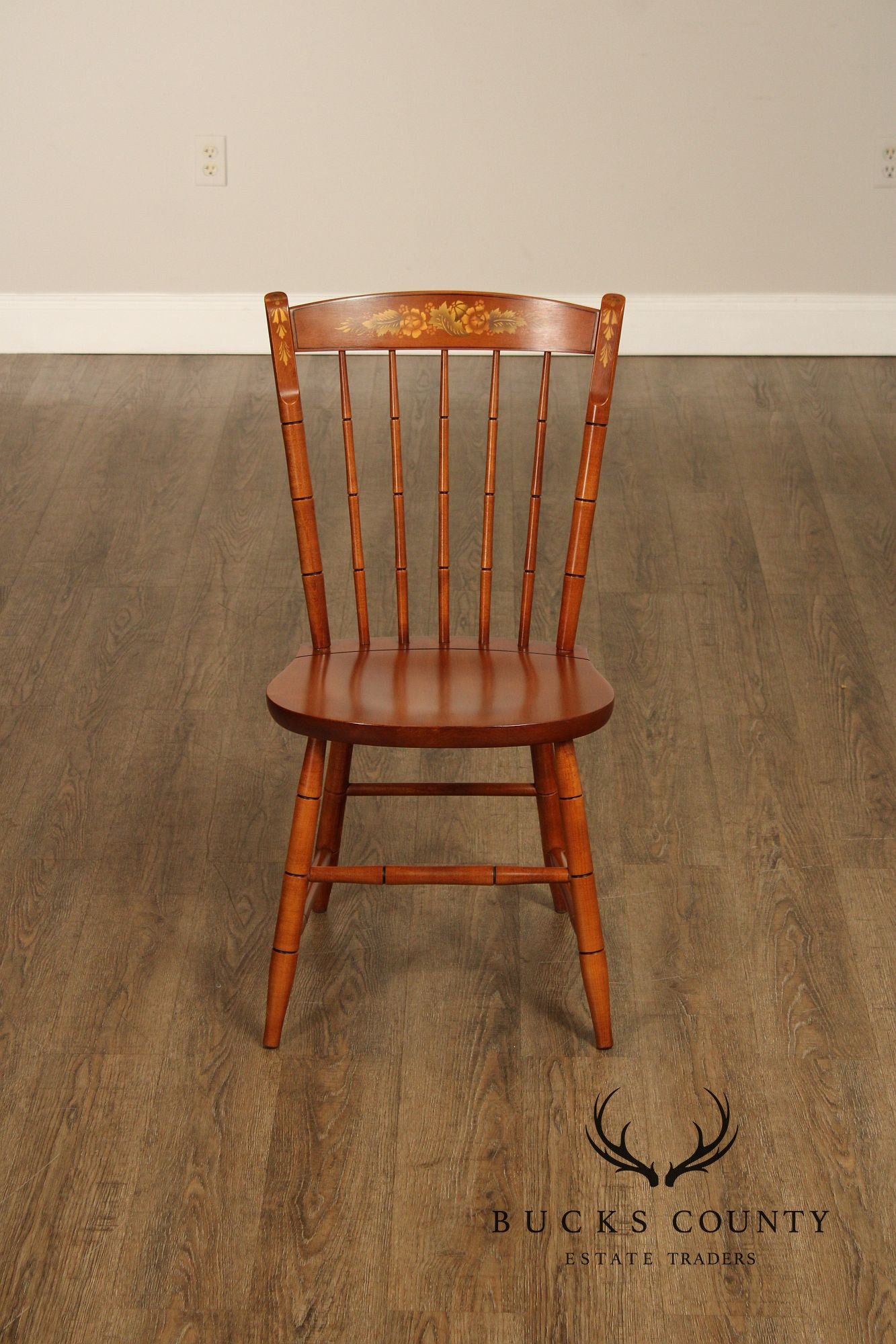 L. Hitchcock Set Of Four Stenciled Spindle Back Dining Chairs