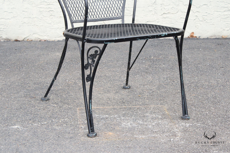 Vintage Wrought Iron Round Patio Dining Table and Dining Chairs Set