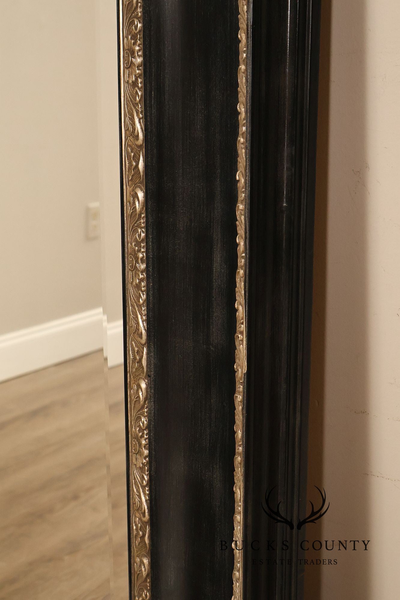 Large Black And Silver Beveled Wall Mirror