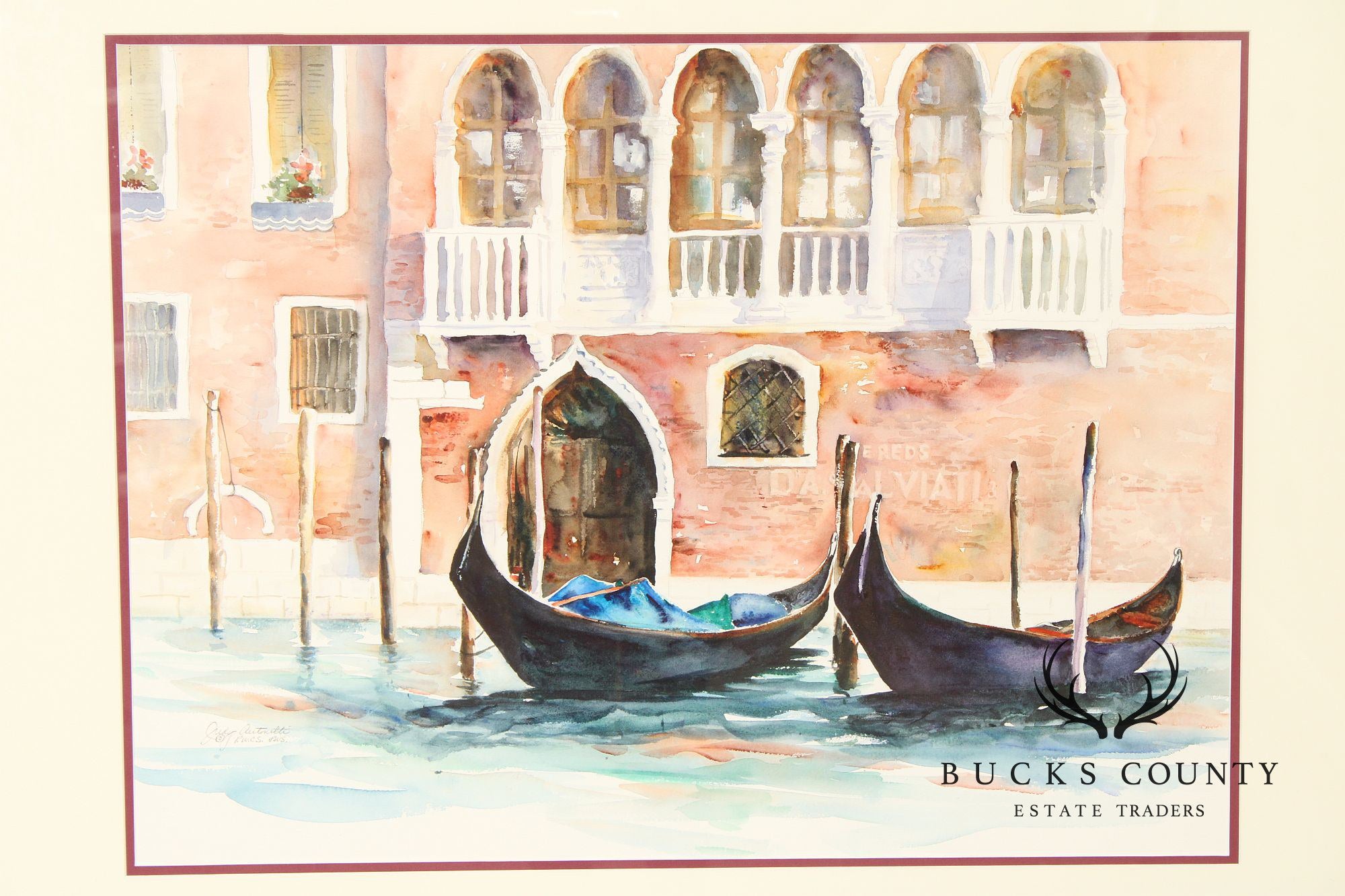 Judy Antonelli Framed Watercolor Painting, 'The Waiting Gondolas'