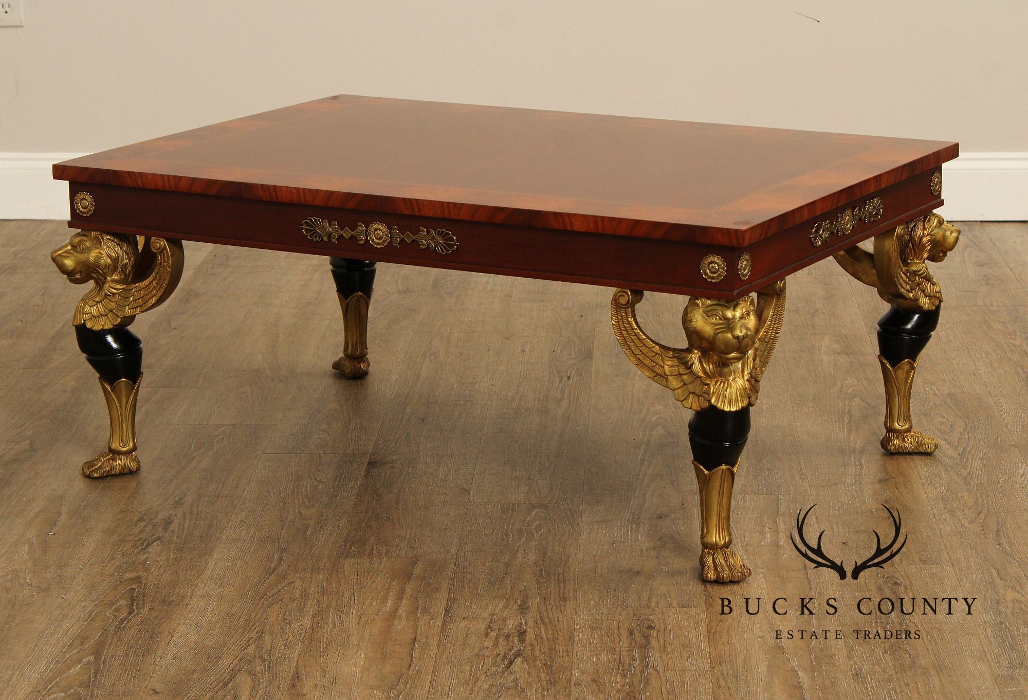 Kindel Empire Style Partial Gilt Carved Mahogany Coffee Table
