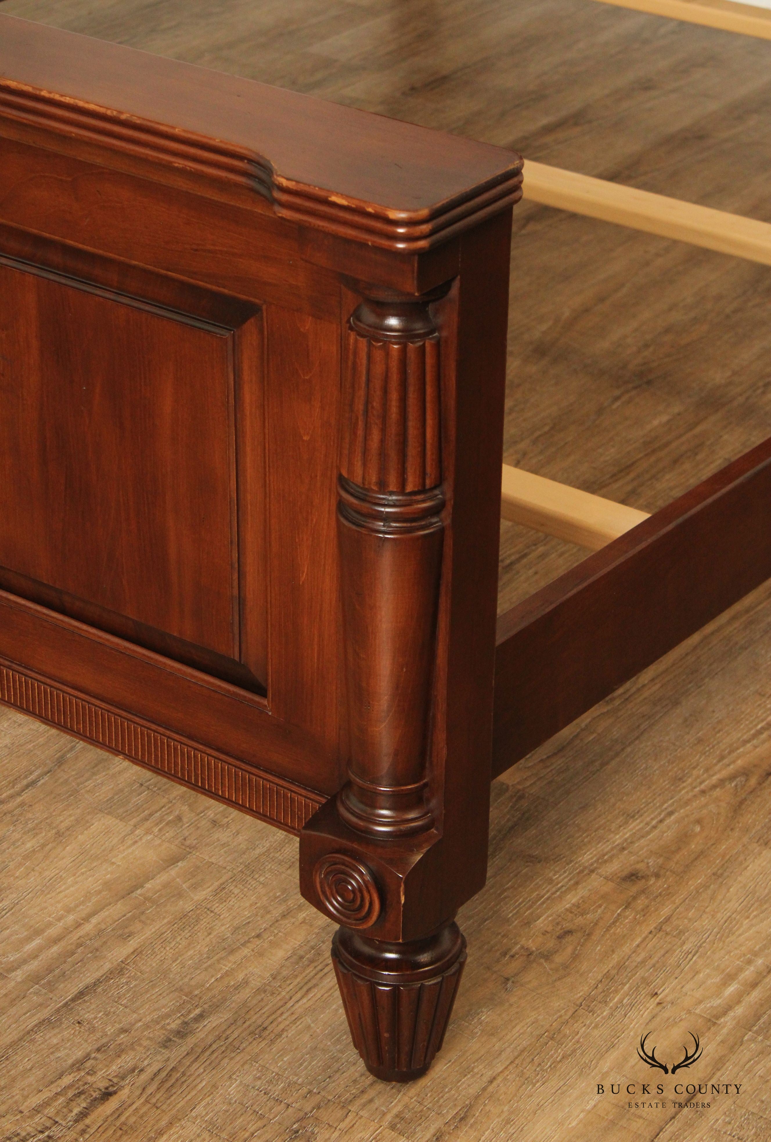 Traditional Style Queen Cherry Panel Bed Frame