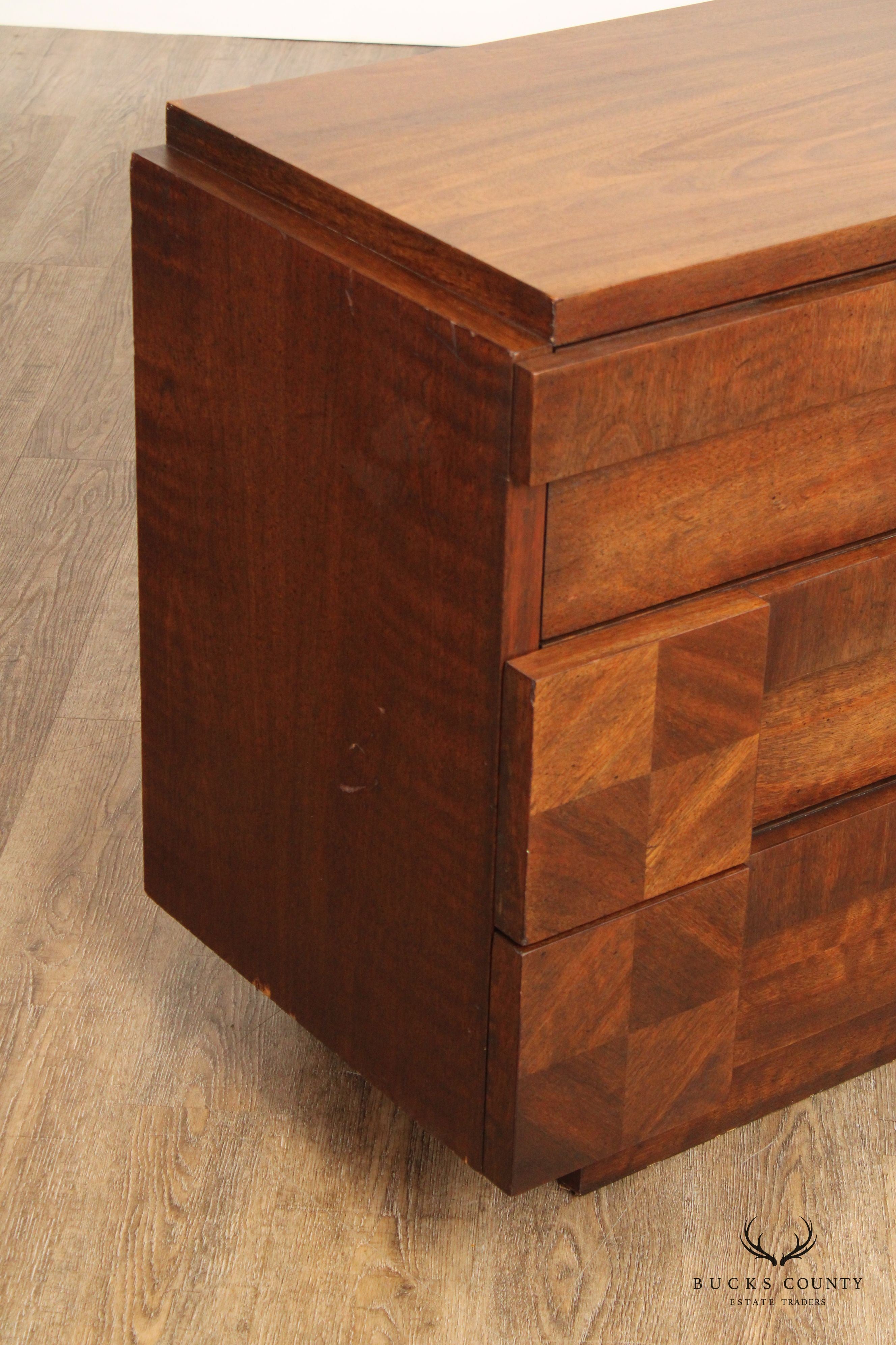 Lane 'Staccato' Brutalist Mid Century Modern Walnut Triple Chest