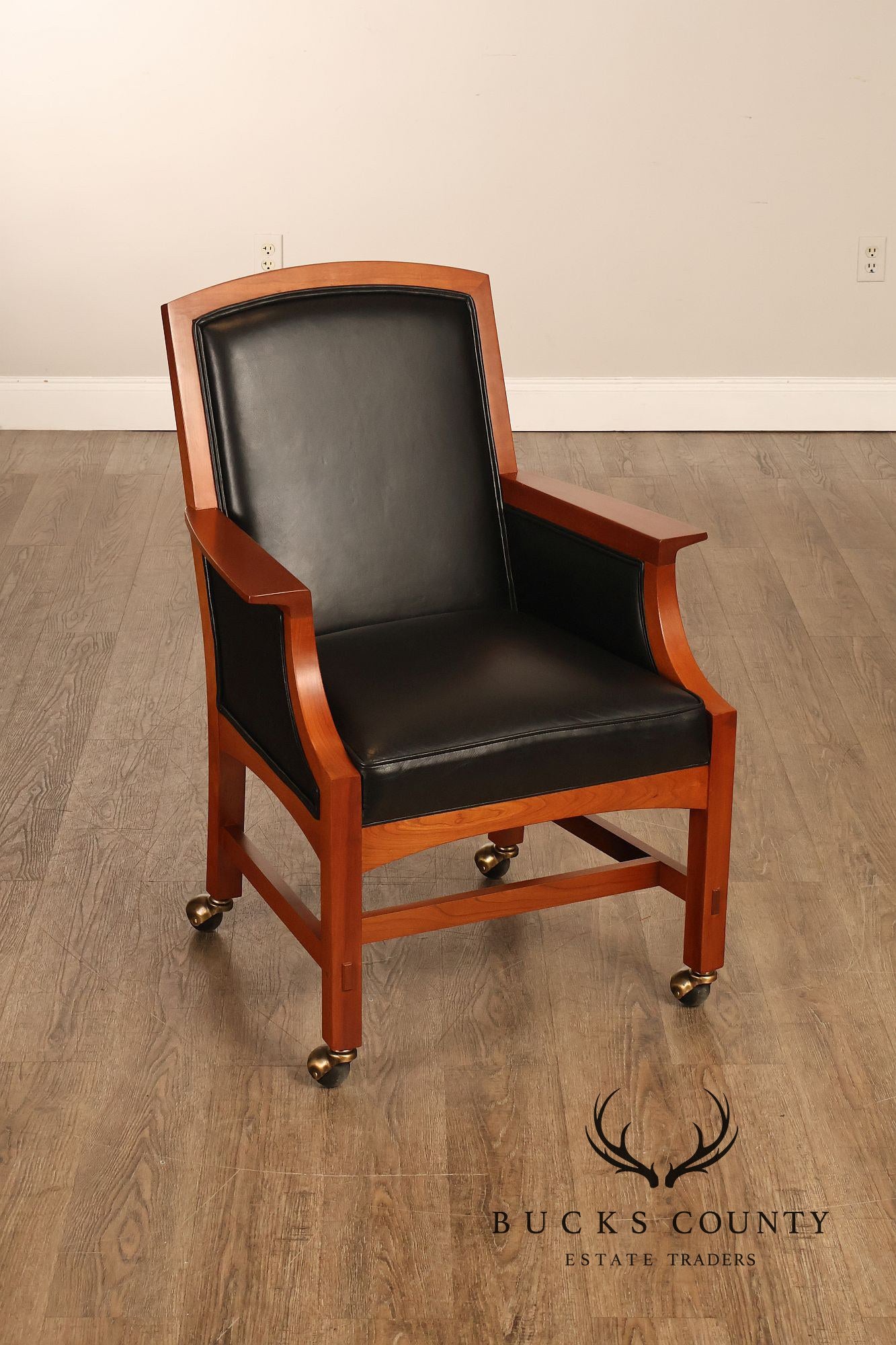 Stickley Mission Collection Pair Of Cherry And Leather Armchairs