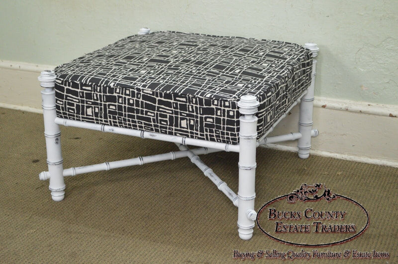 Custom Painted Faux Bamboo Large Square Upholstered Ottoman