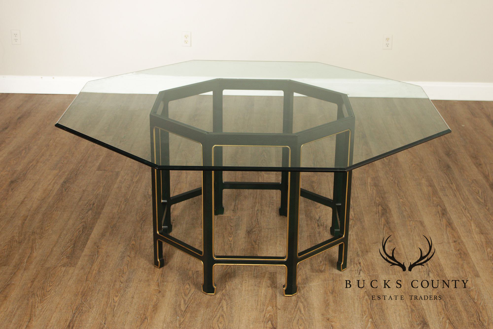 Kindel Chinoiserie Style Glass Top Dining Table