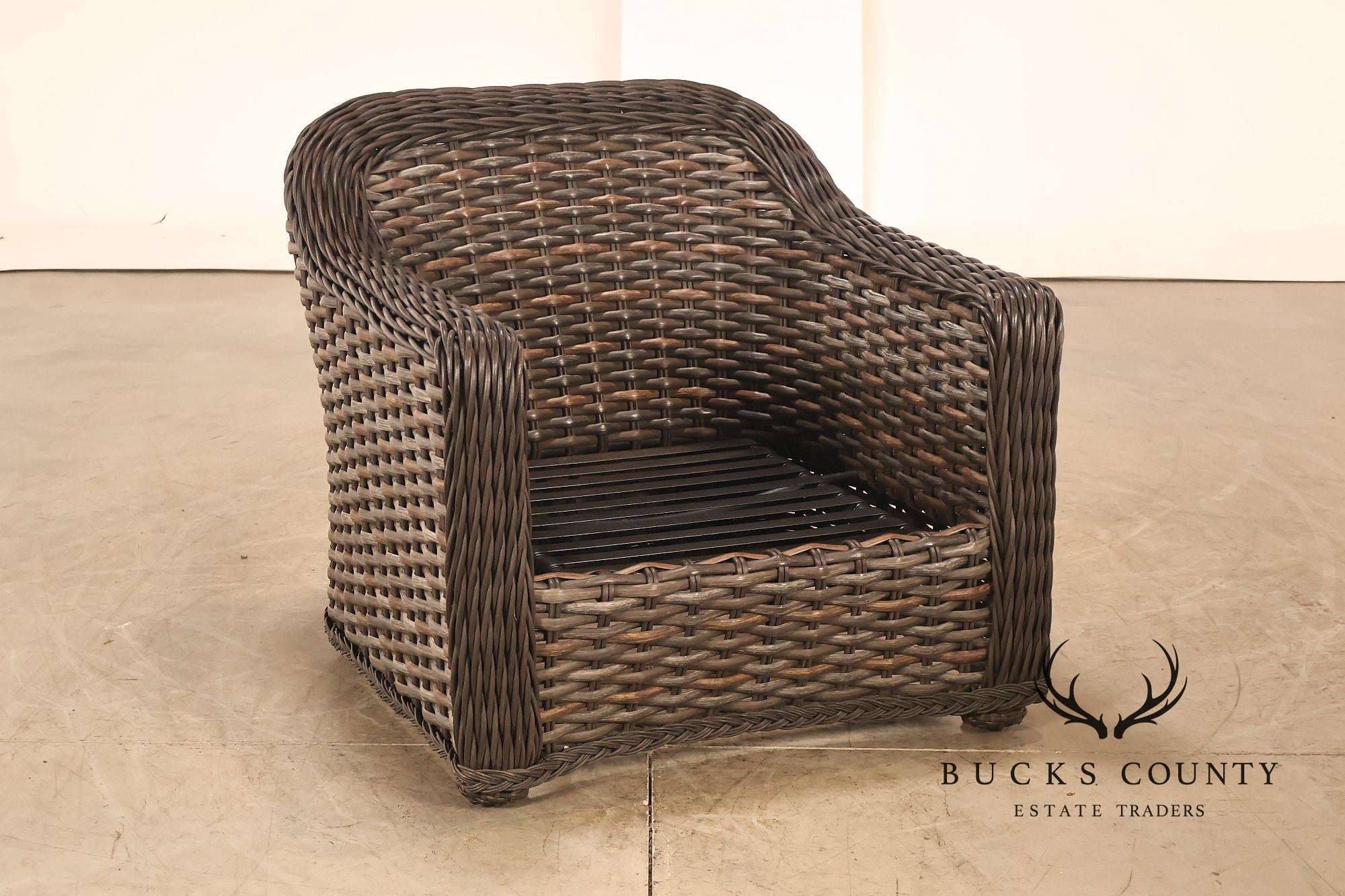 Lane Venture Pair Of Woven Wicker Outdoor Lounge Club Chairs With Cushions