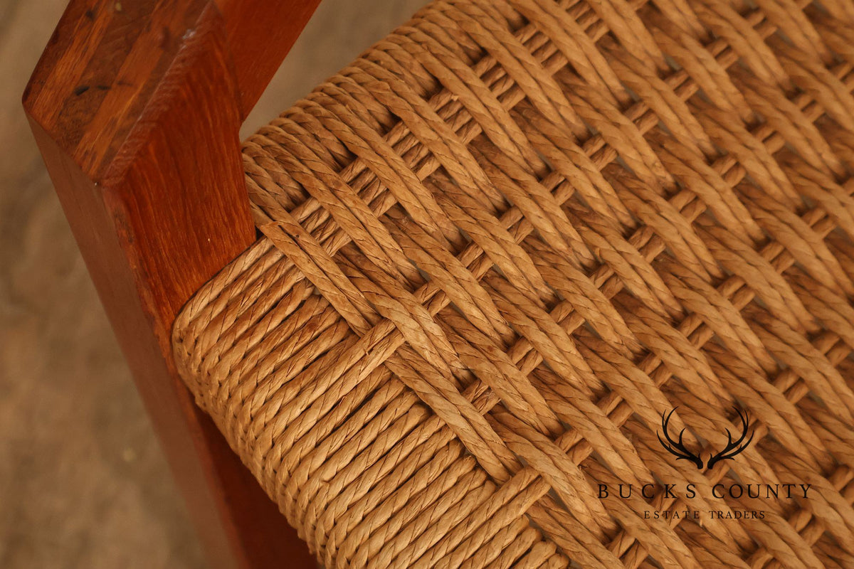 Mid-Century Modern Teak Armchair With Woven Rush Seat