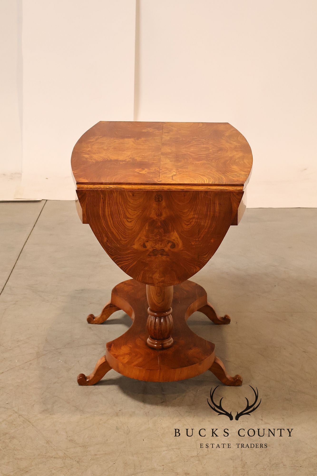 Antique Burlwood Biedermeier Drop Leaf Table