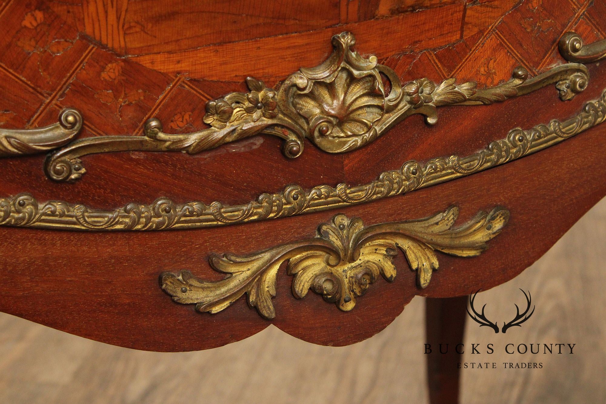 French Louis XV Style Inlaid and Bronze Ormolu Vitrine Cabinet