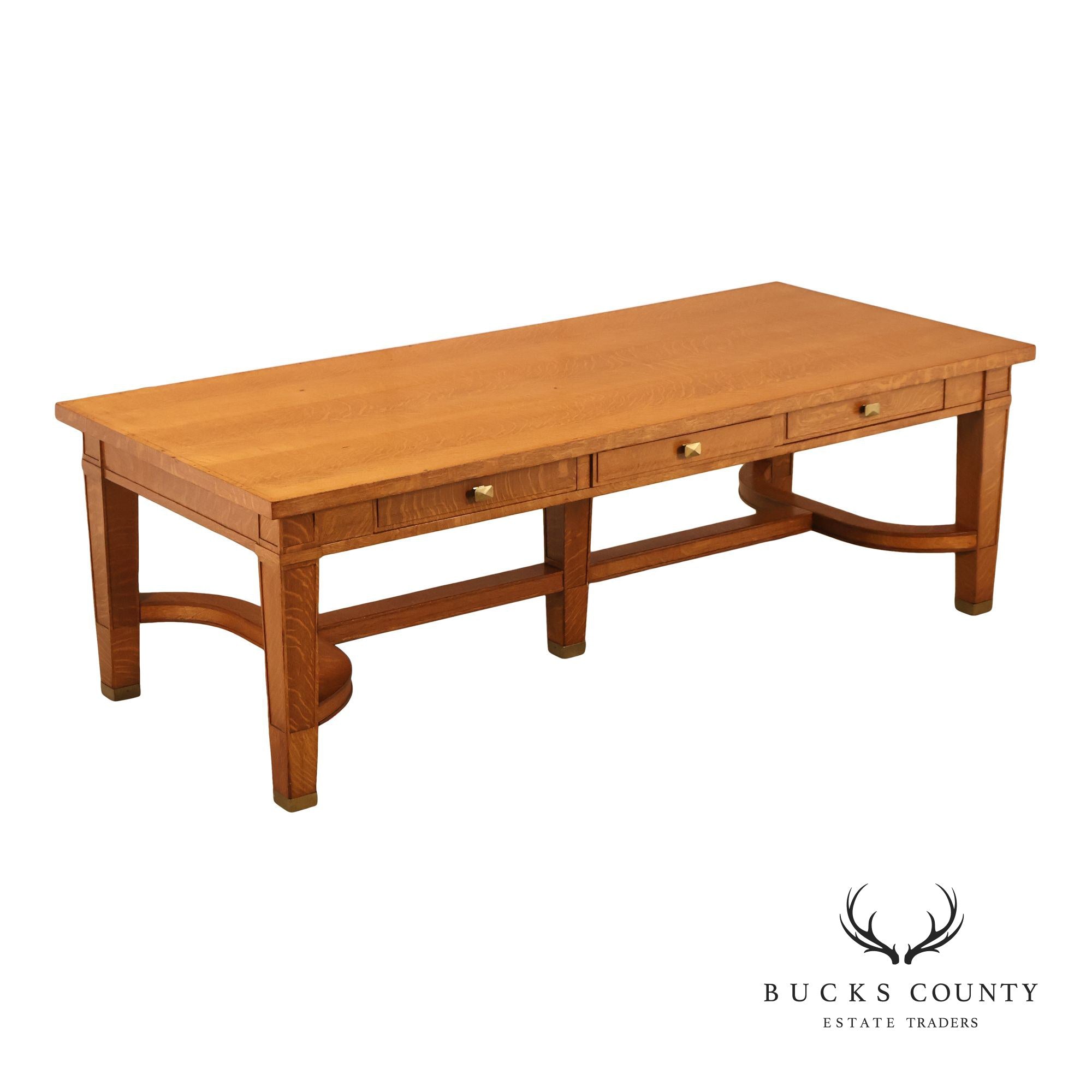 Arts & Crafts Style Large Oak Library Table