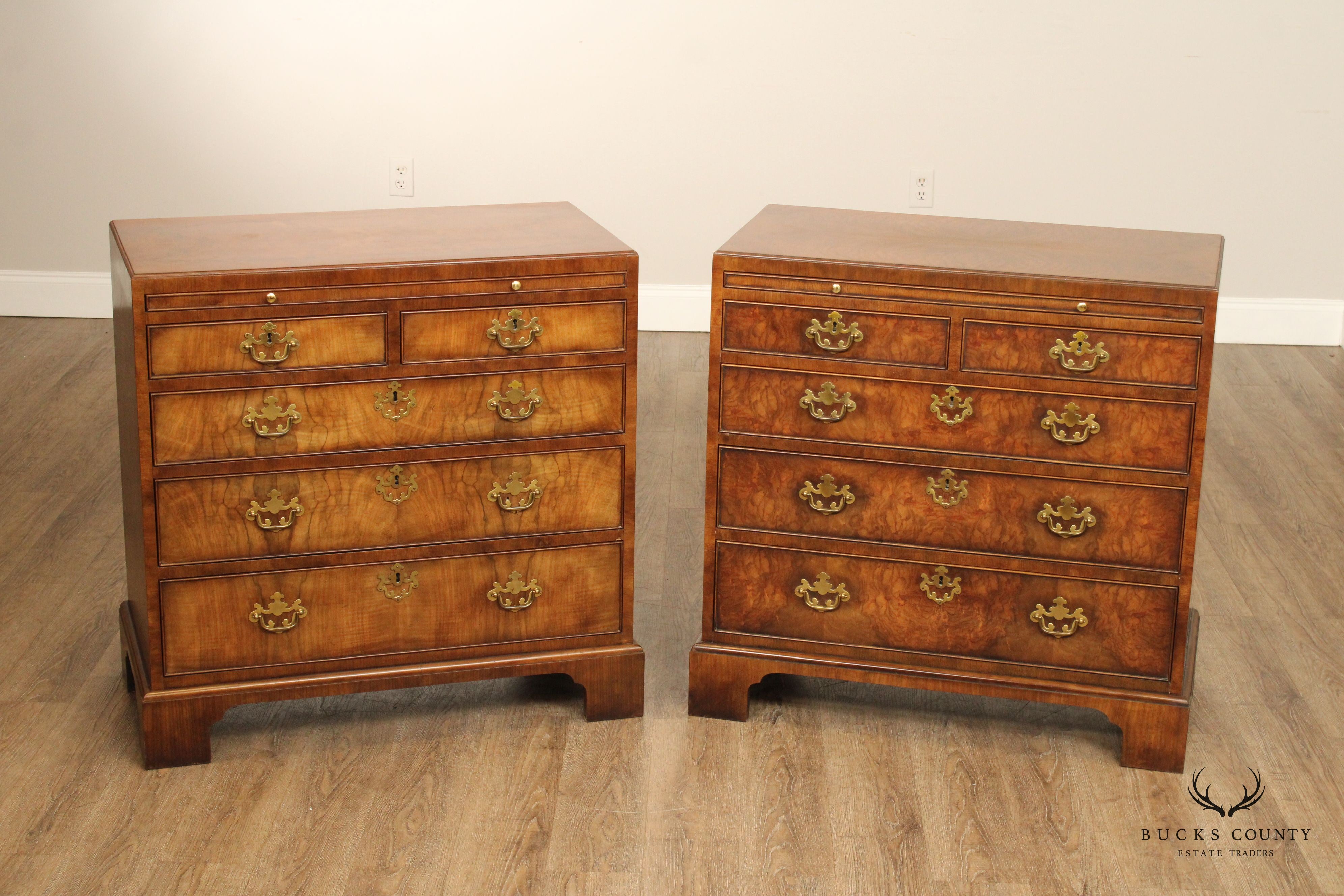 Baker Collector's Edition Georgian Style Walnut Bachelors Chest Pair